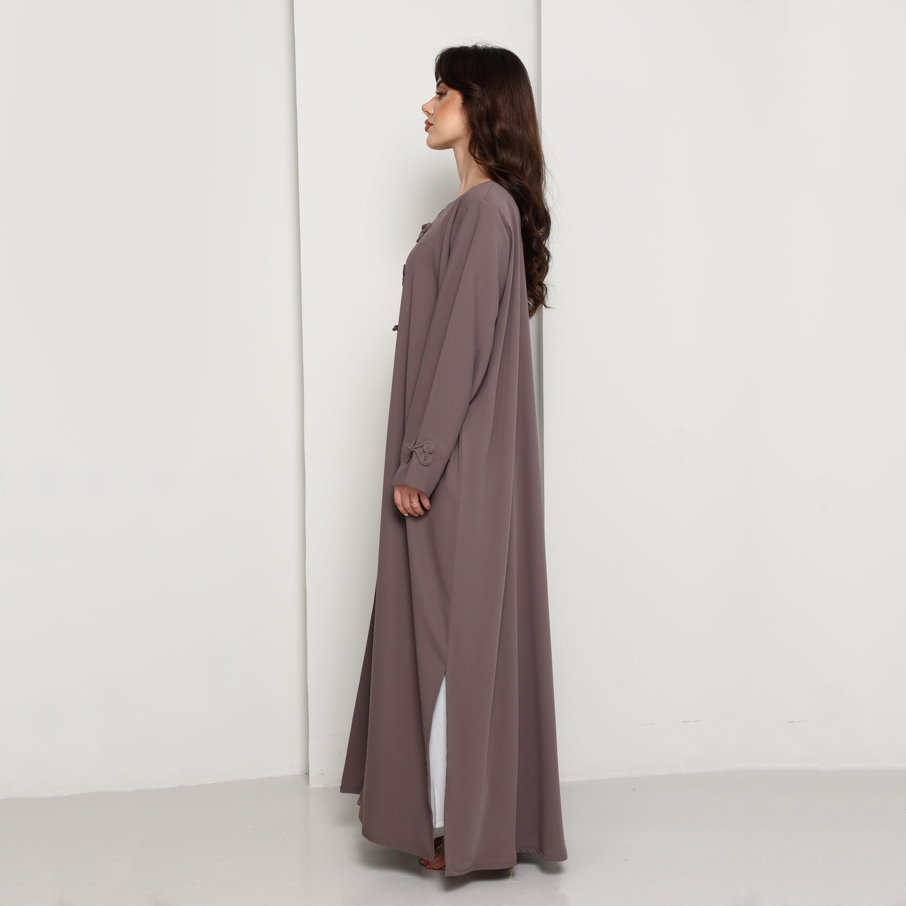 Msquare Fashion Brown Tonal Loop Closure Crepe Women's Abaya-women-arabicclothing-abayas-image-6