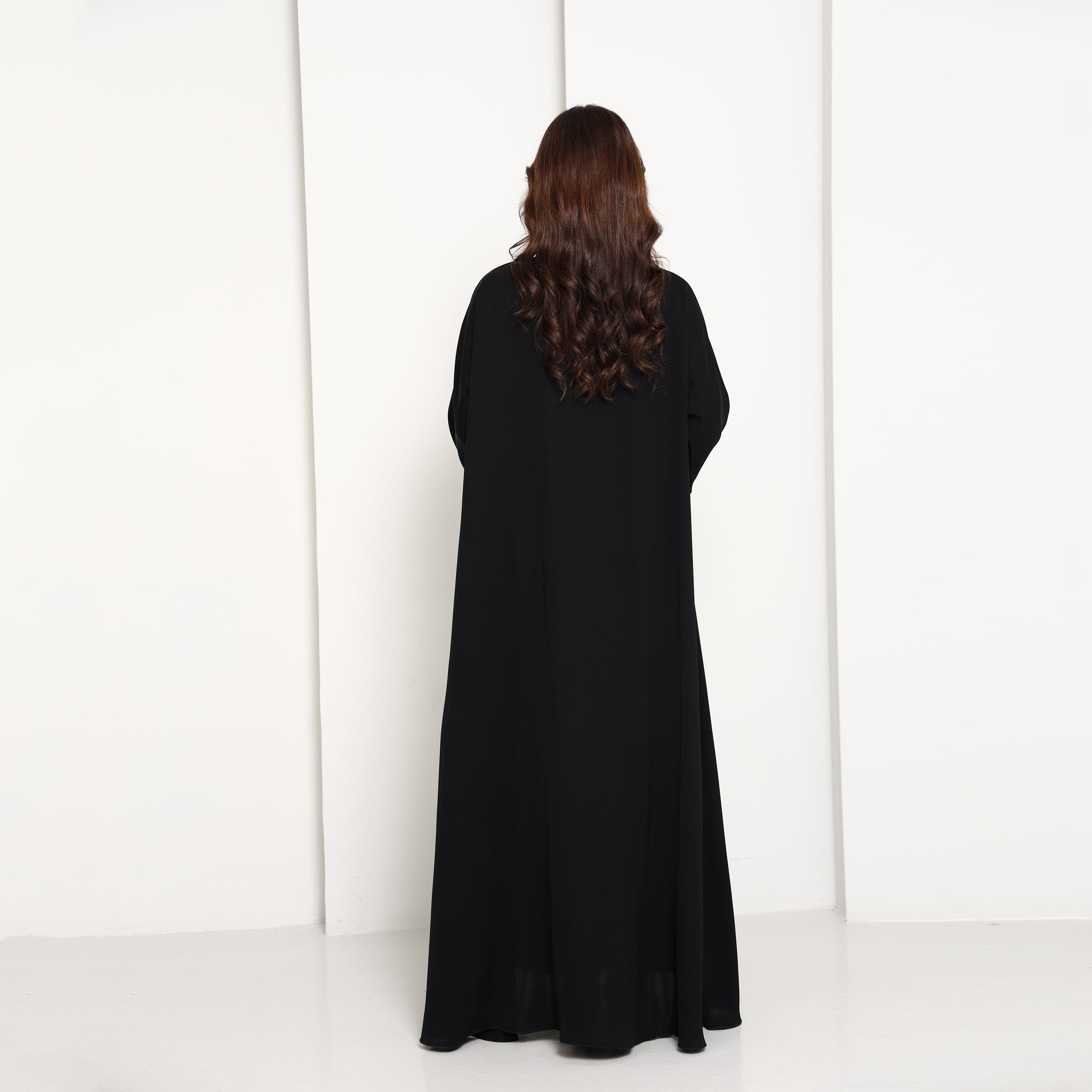 Msquare Fashion Contrast Thread Work Slit Sleeves and Front Panels Nida Women's Abaya-women-arabicclothing-abayas-image-5
