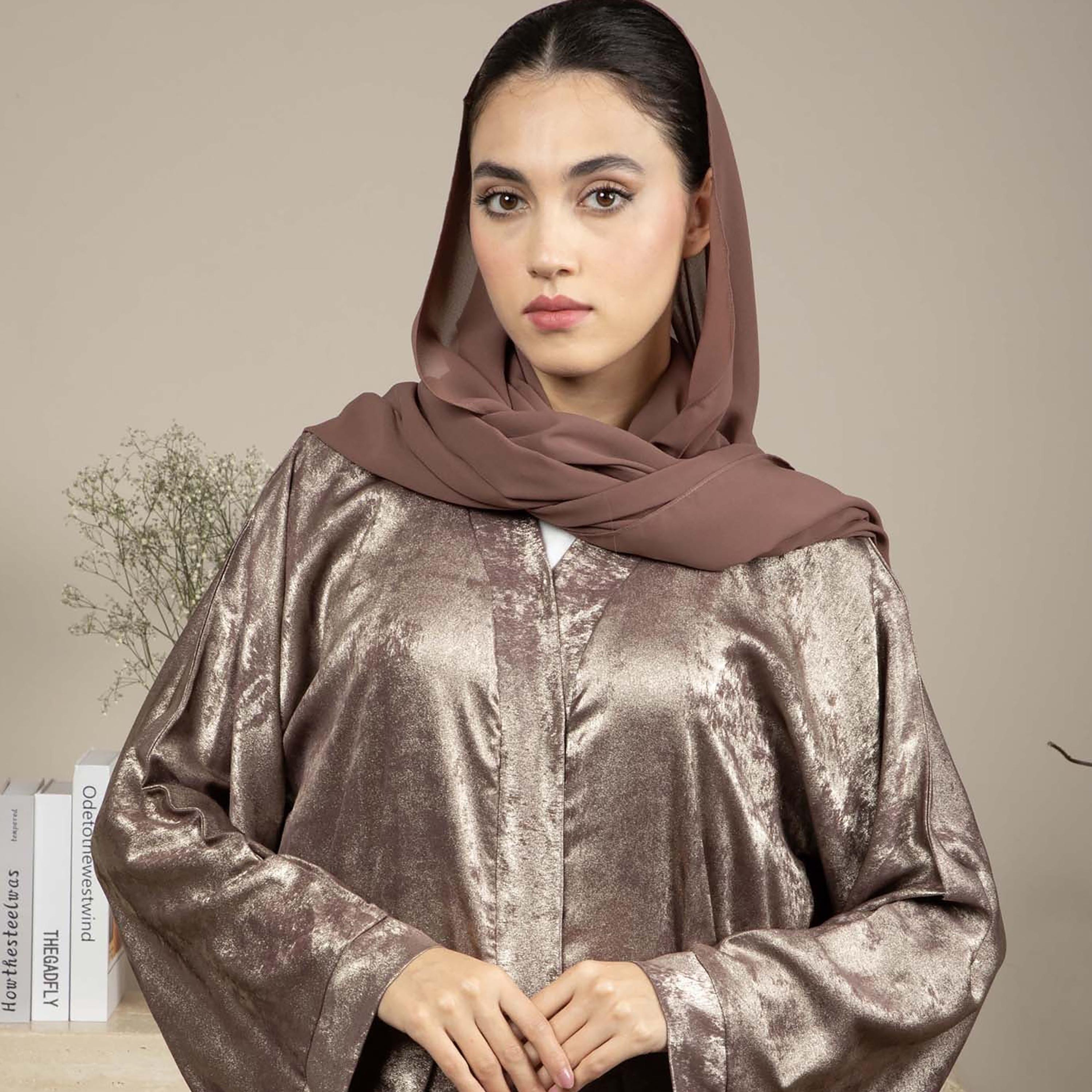 Msquare Fashion Silk Open Front Women's Abaya with Hijab-women-arabicclothing-abayas-image-2
