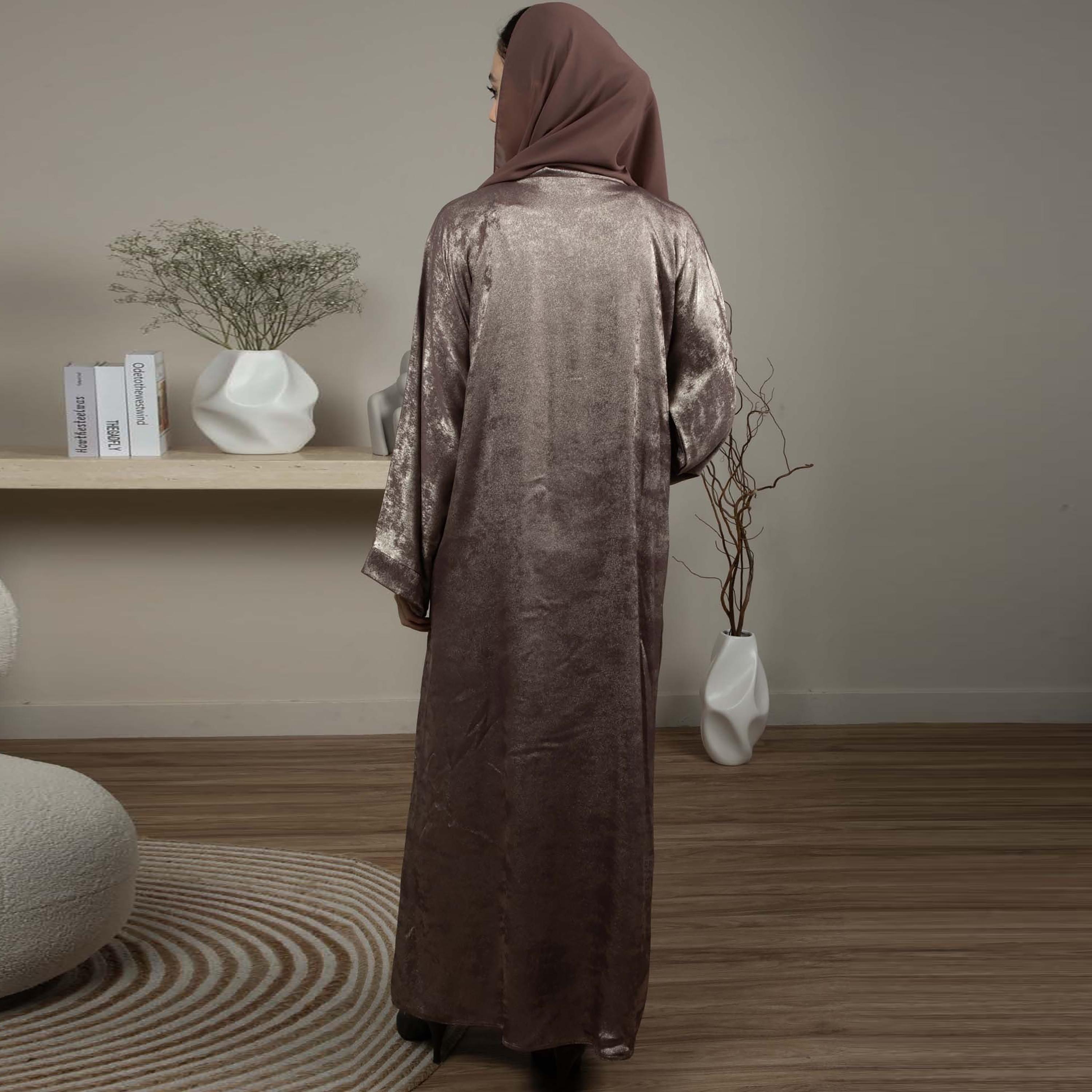 Msquare Fashion Silk Open Front Women's Abaya with Hijab-women-arabicclothing-abayas-image-4