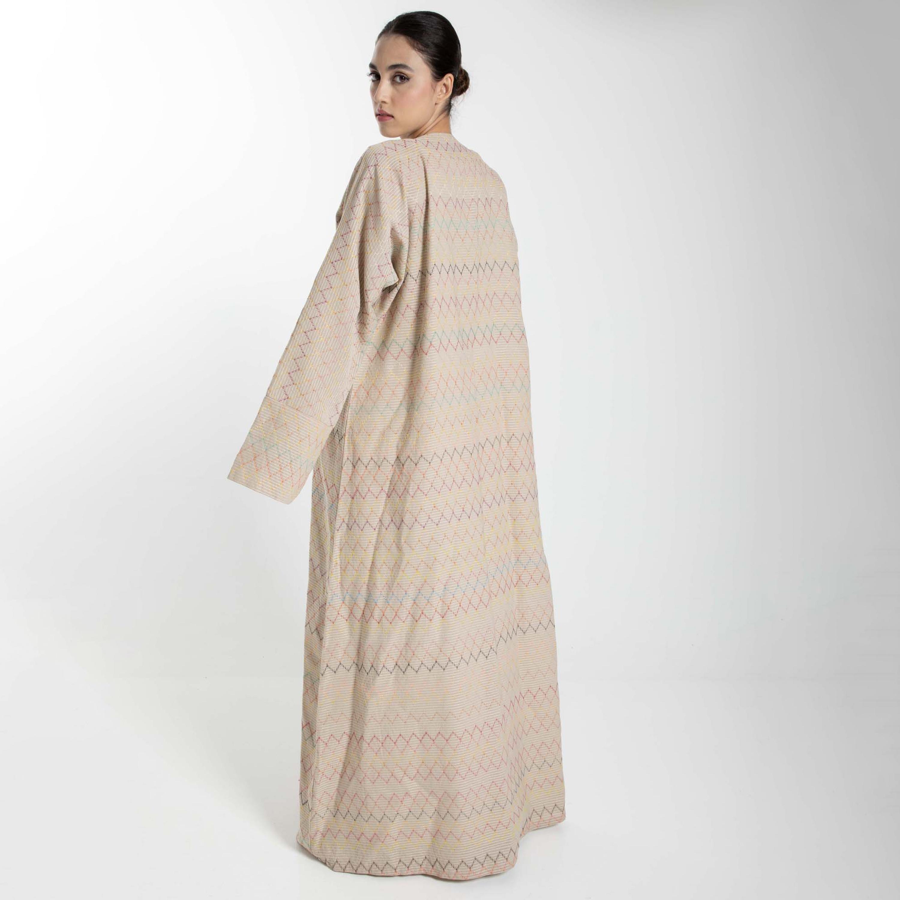 Msquare Fashion Thread Work Linen Open Front Women's Abaya-women-arabicclothing-abayas-image-4