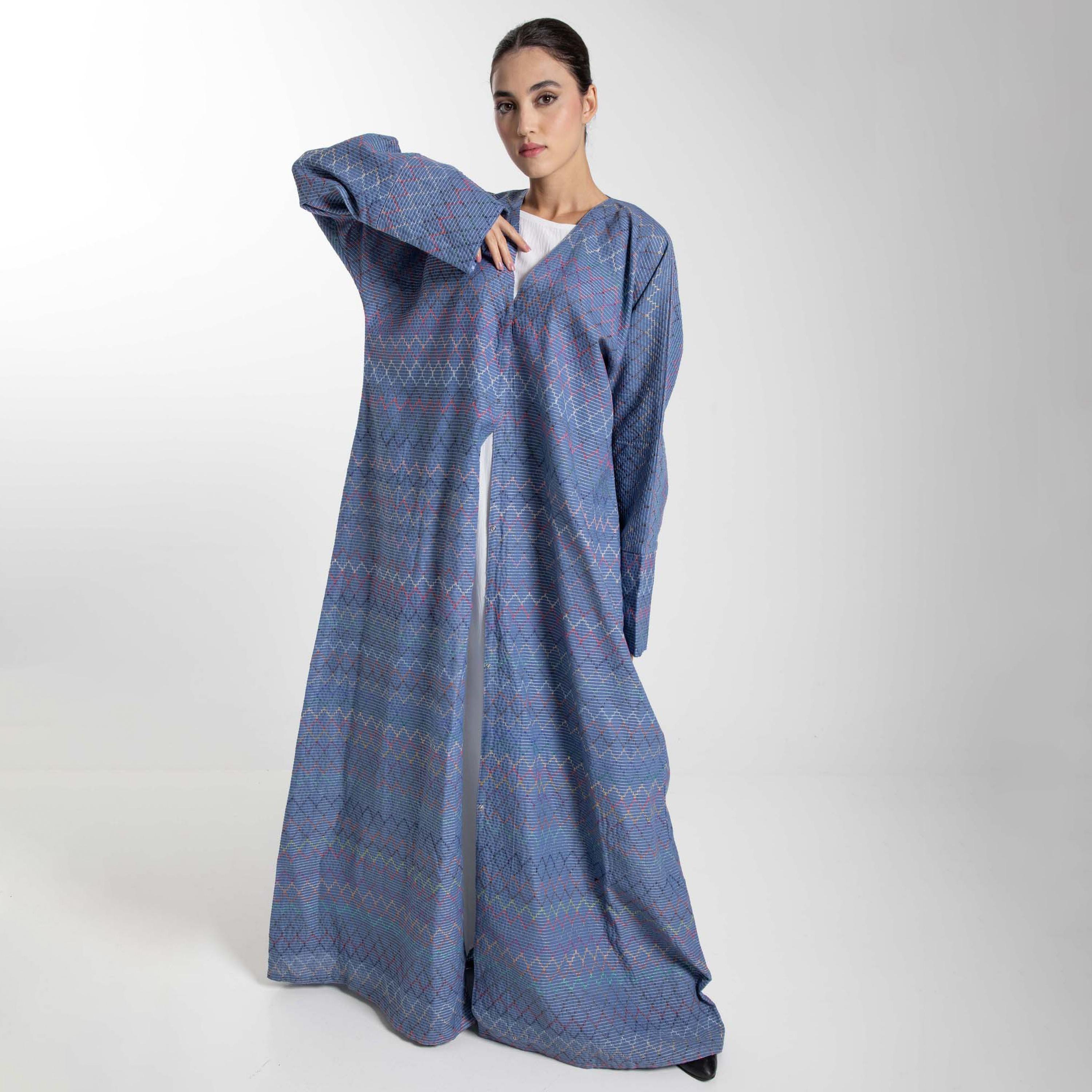 عباية نسائية كتان مفتوحة من الأمام مطرزة بخيوط من إم سكوير فاشون-women-arabicclothing-abayas-image-1