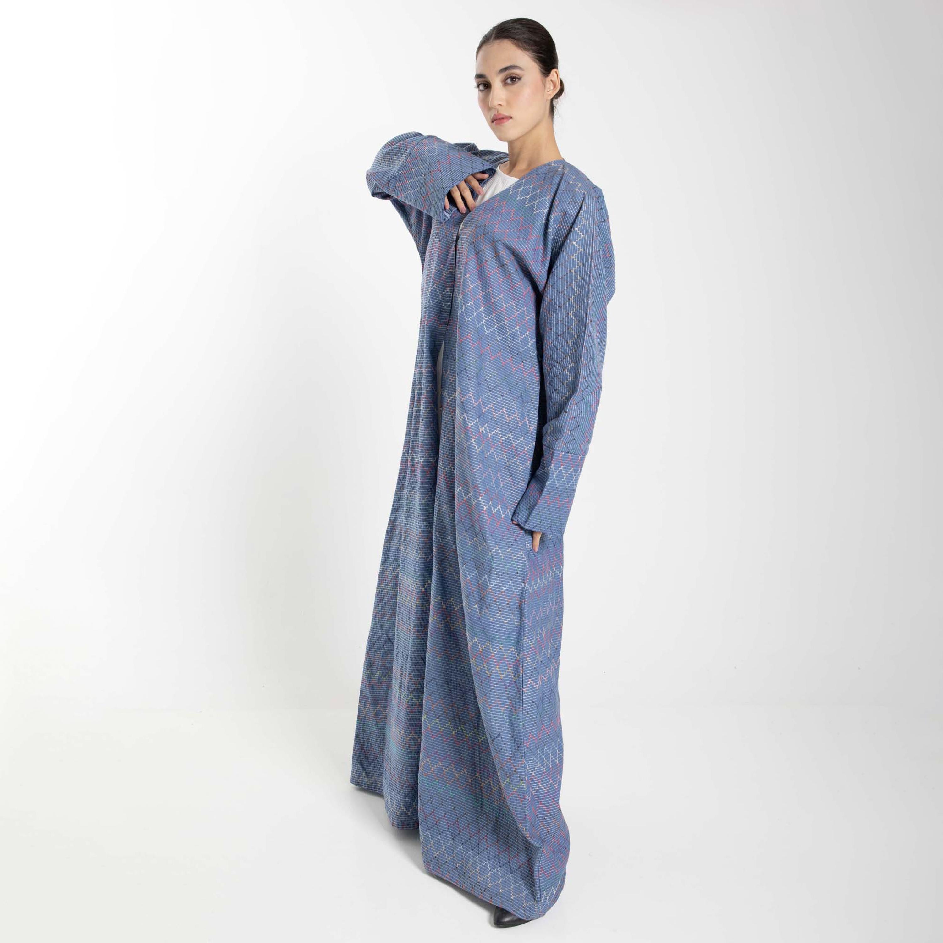 عباية نسائية كتان مفتوحة من الأمام مطرزة بخيوط من إم سكوير فاشون-women-arabicclothing-abayas-image-3