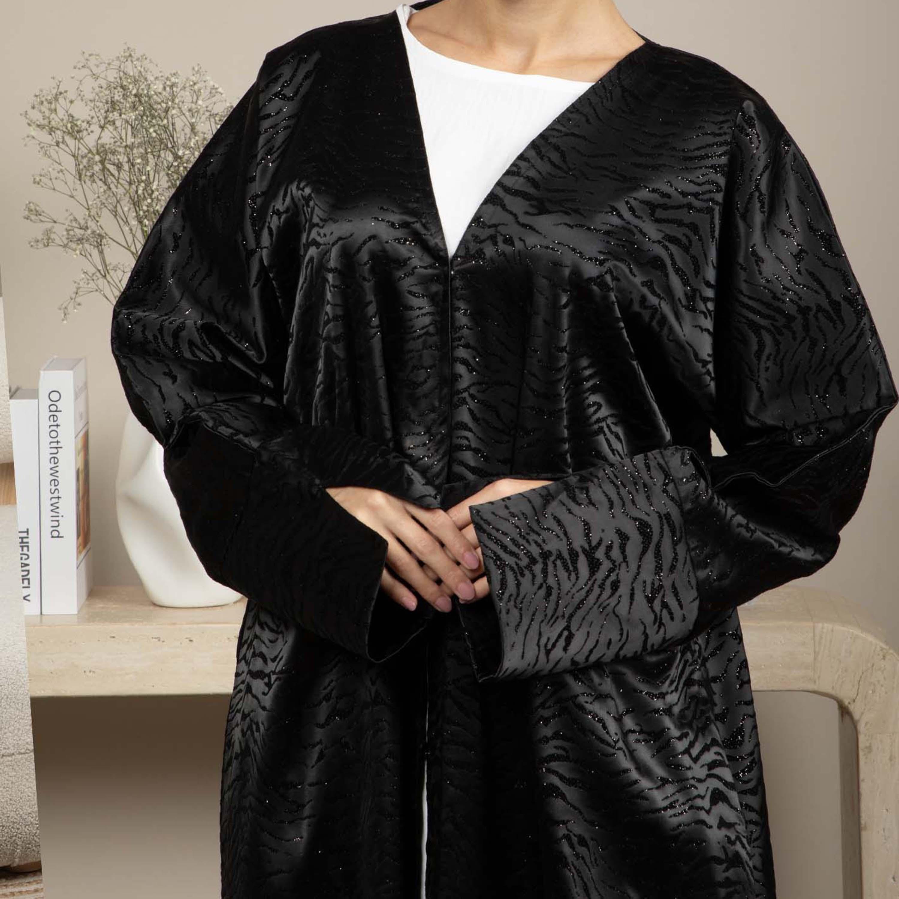 Msquare Fashion Slit Sleeves Embellished Jacquard Women's Abaya-women-arabicclothing-abayas-image-2