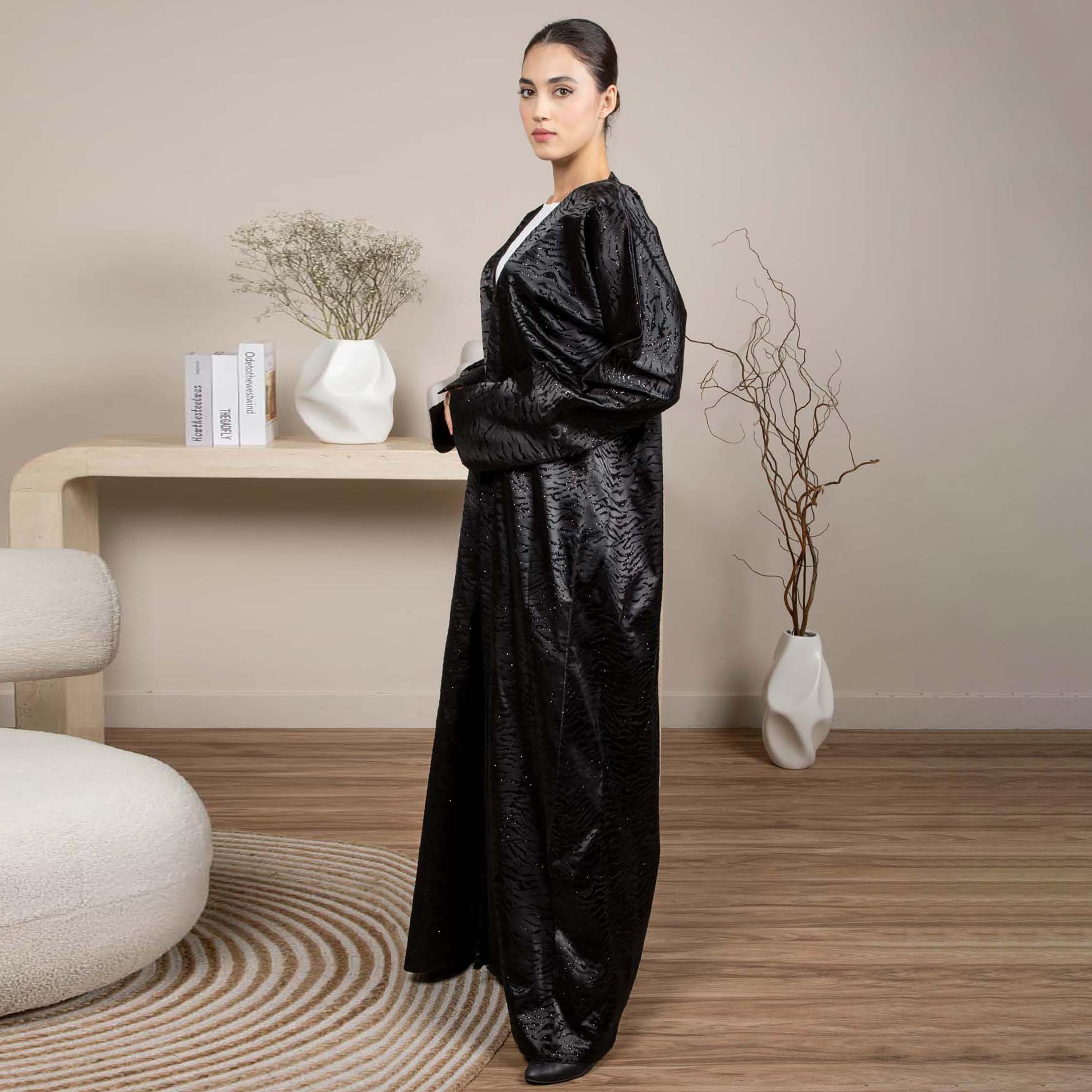 Msquare Fashion Slit Sleeves Embellished Jacquard Women's Abaya-women-arabicclothing-abayas-image-3