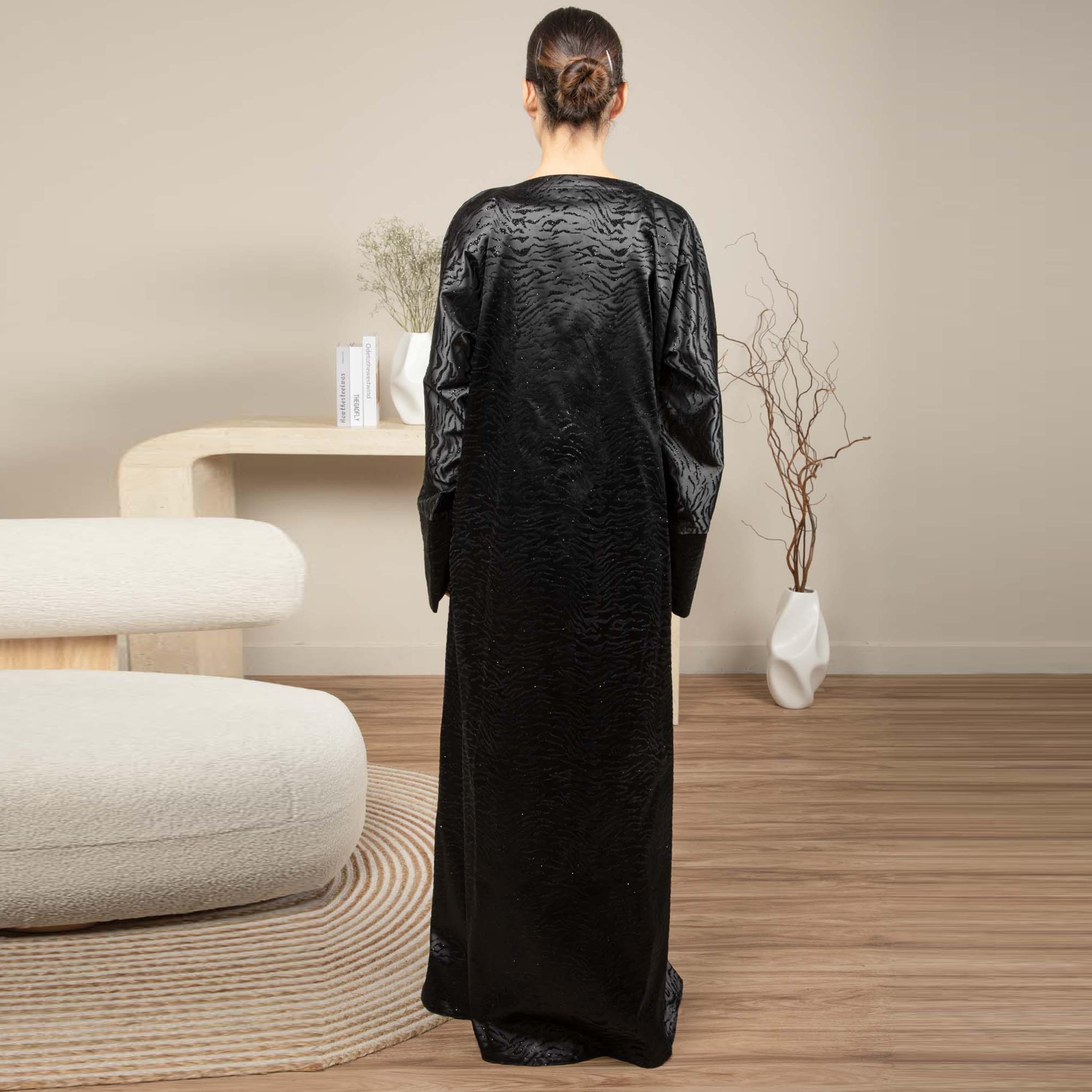 Msquare Fashion Slit Sleeves Embellished Jacquard Women's Abaya-women-arabicclothing-abayas-image-4