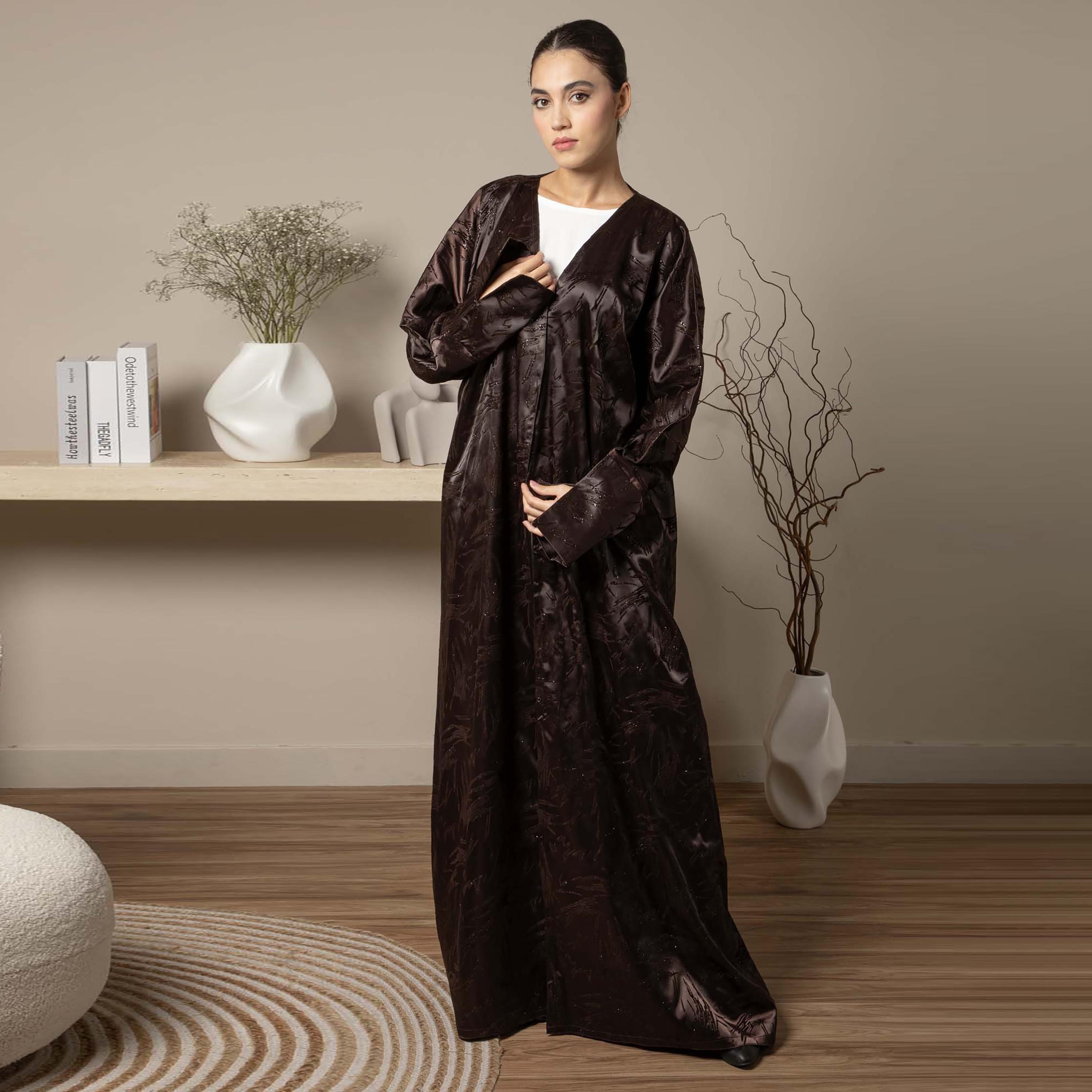 Msquare Fashion Slit Sleeves Embellished Jacquard Women's Abaya-women-arabicclothing-abayas-image-1