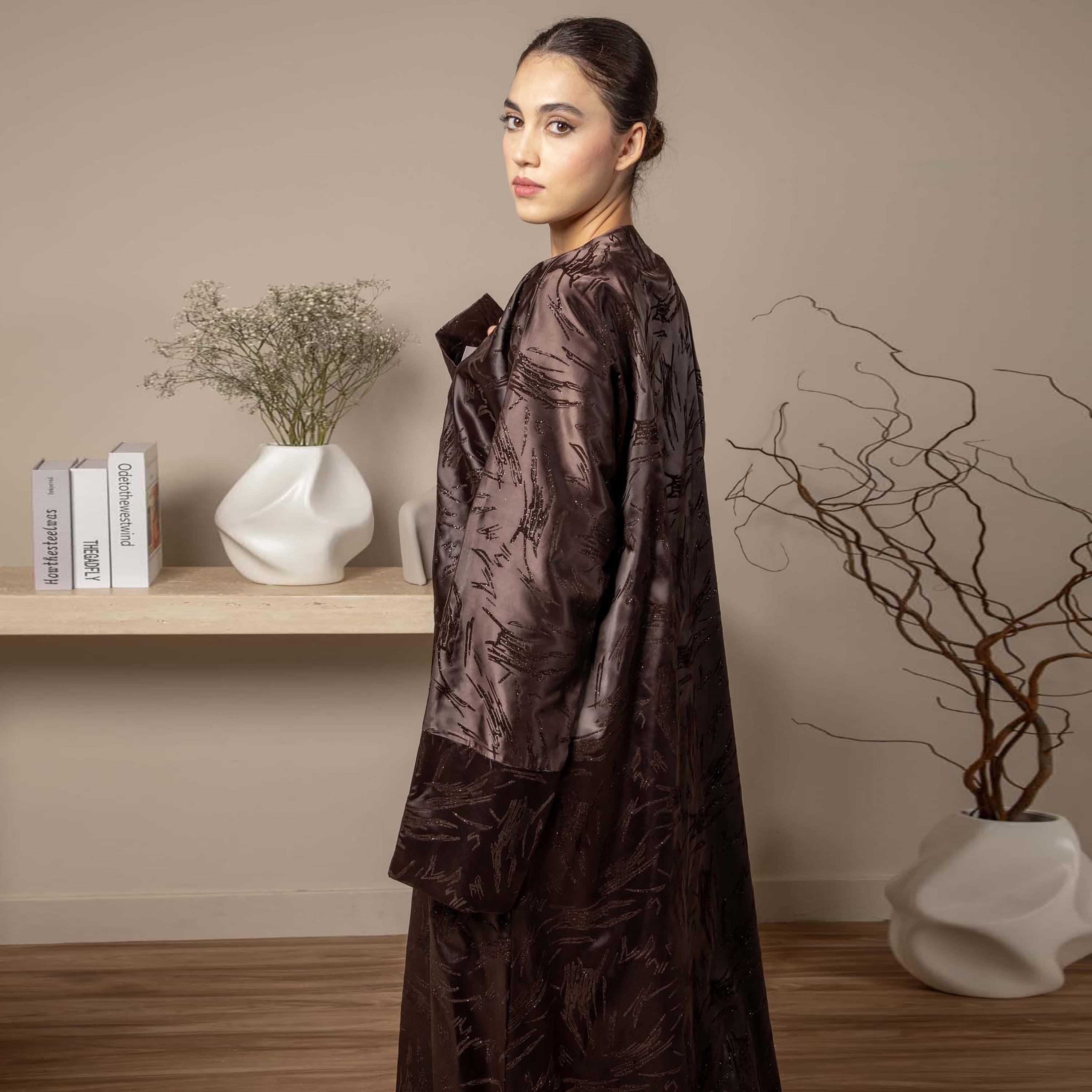 Msquare Fashion Slit Sleeves Embellished Jacquard Women's Abaya-women-arabicclothing-abayas-image-2