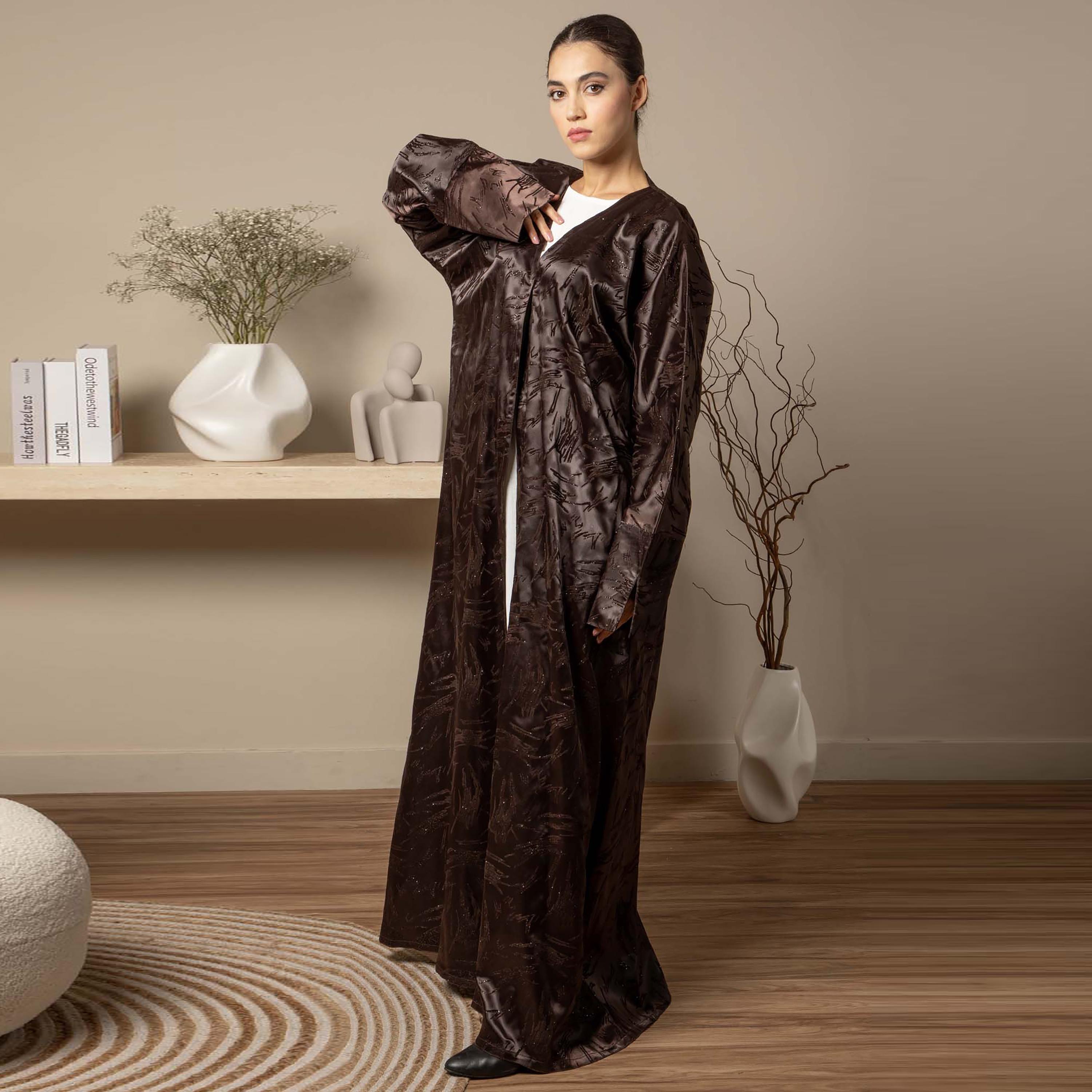 Msquare Fashion Slit Sleeves Embellished Jacquard Women's Abaya-women-arabicclothing-abayas-image-3