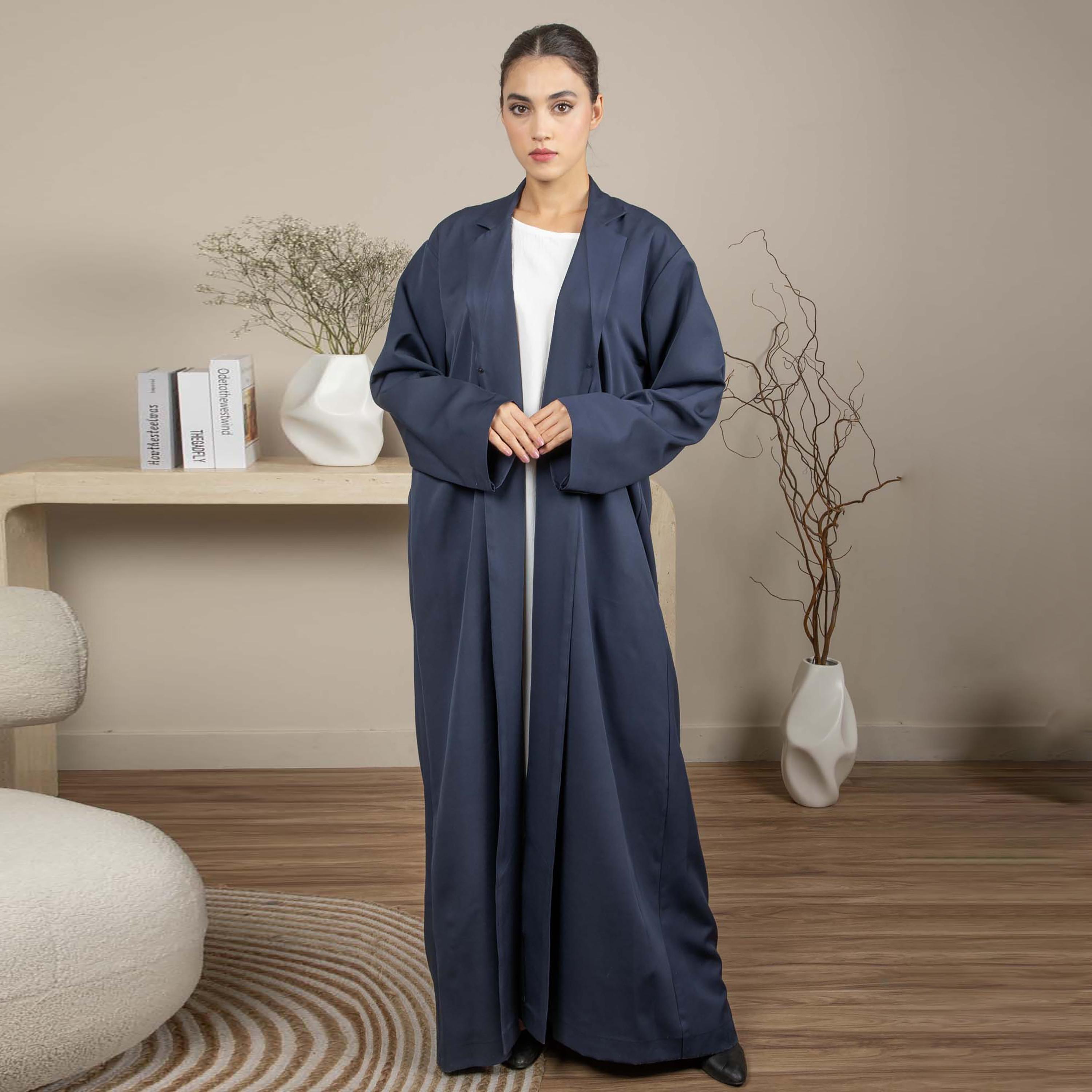 عباية نسائية كريب بياقة قلاب مع حجاب من إم سكوير فاشون-women-arabicclothing-abayas-image-1
