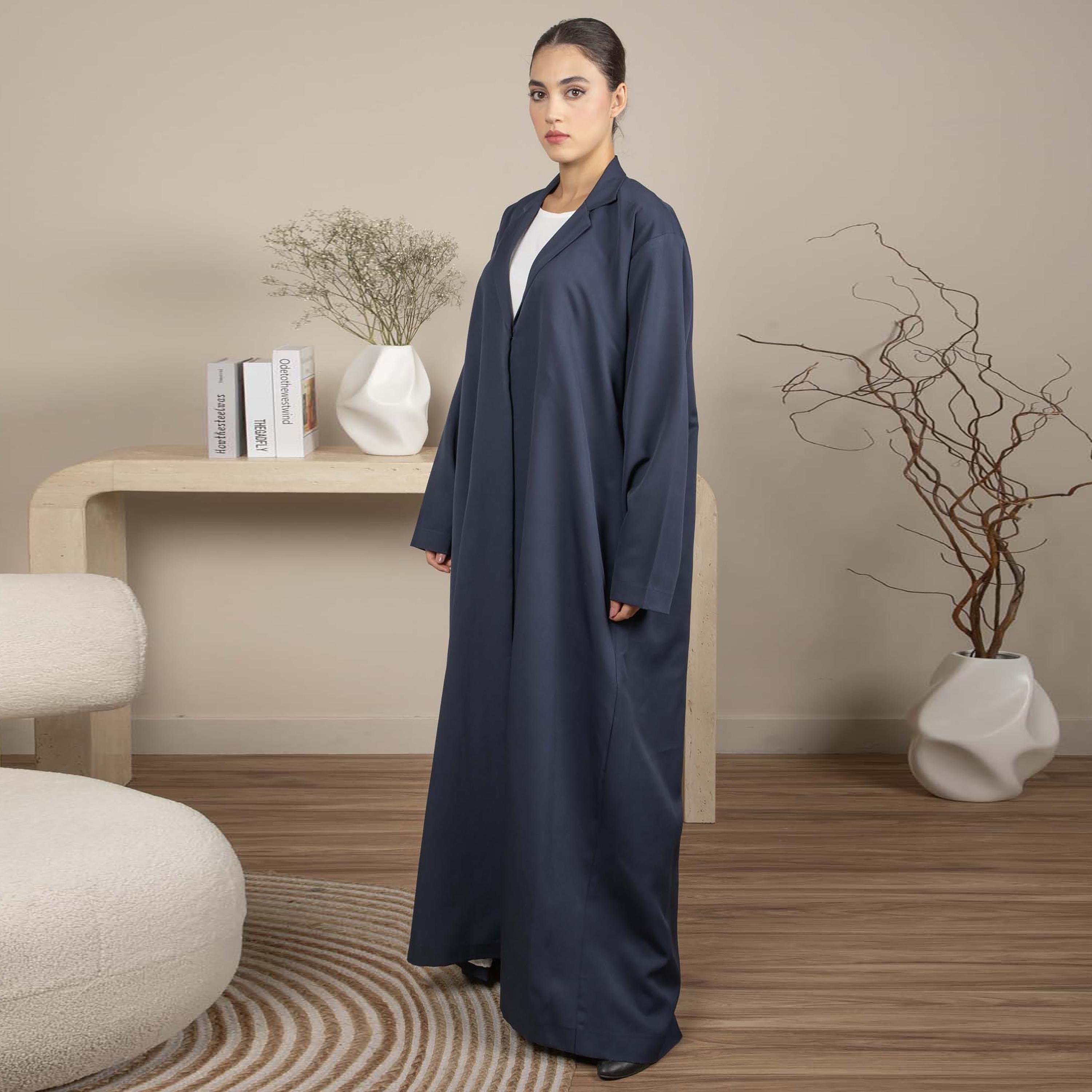 عباية نسائية كريب بياقة قلاب مع حجاب من إم سكوير فاشون-women-arabicclothing-abayas-image-3