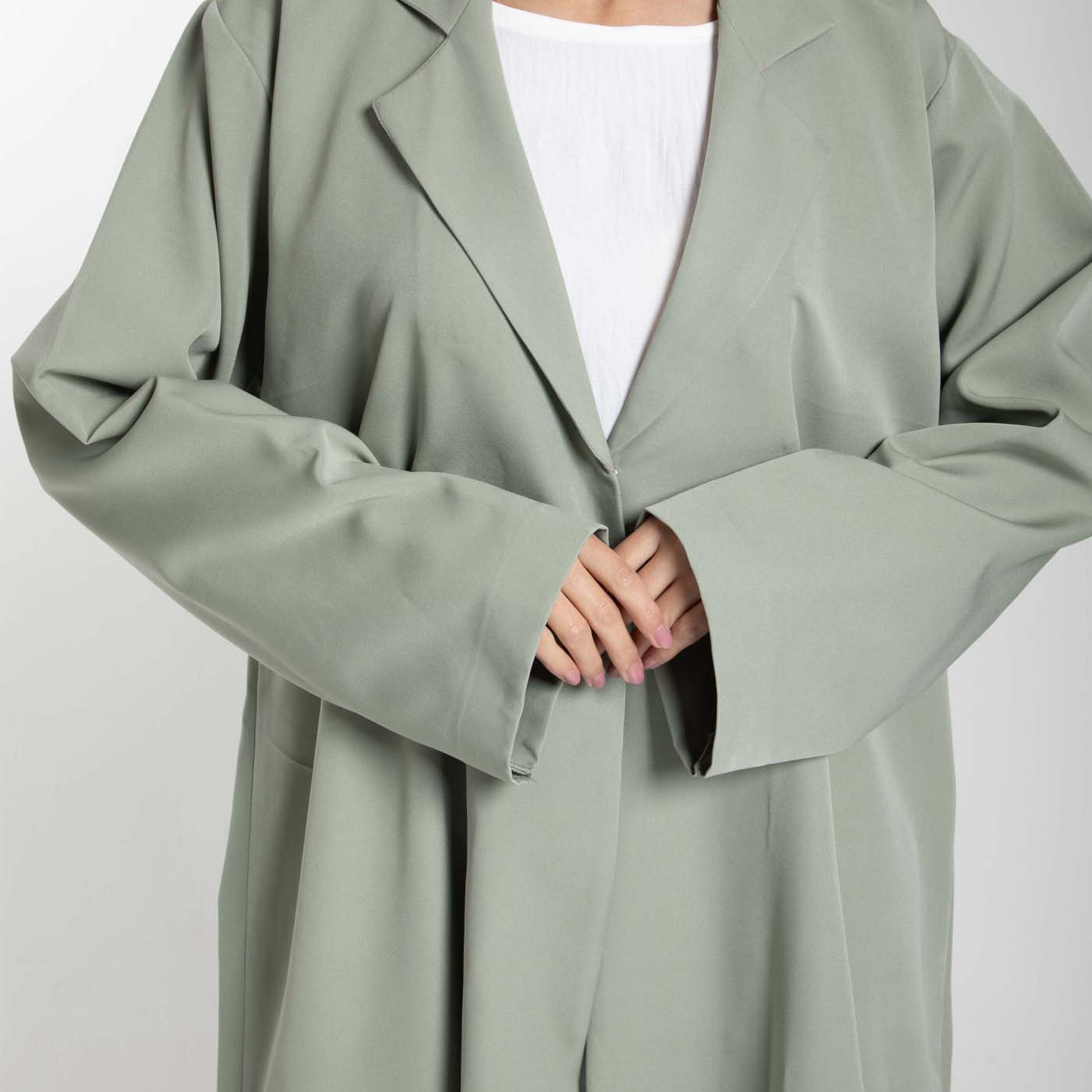 Msquare Fashion Green Lapel Collar Crepe Women's Abaya-women-arabicclothing-abayas-image-2