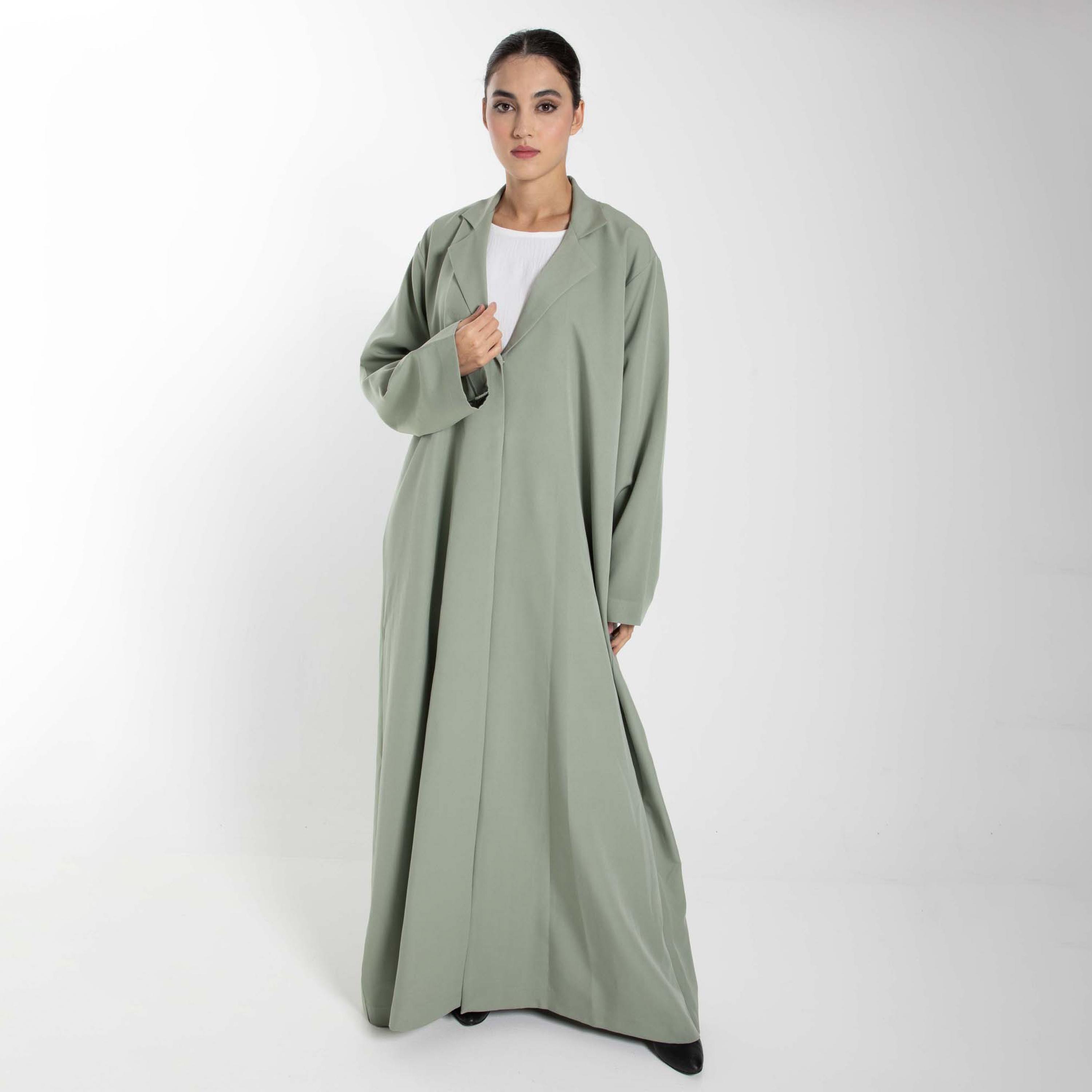 Msquare Fashion Green Lapel Collar Crepe Women's Abaya-women-arabicclothing-abayas-image-3