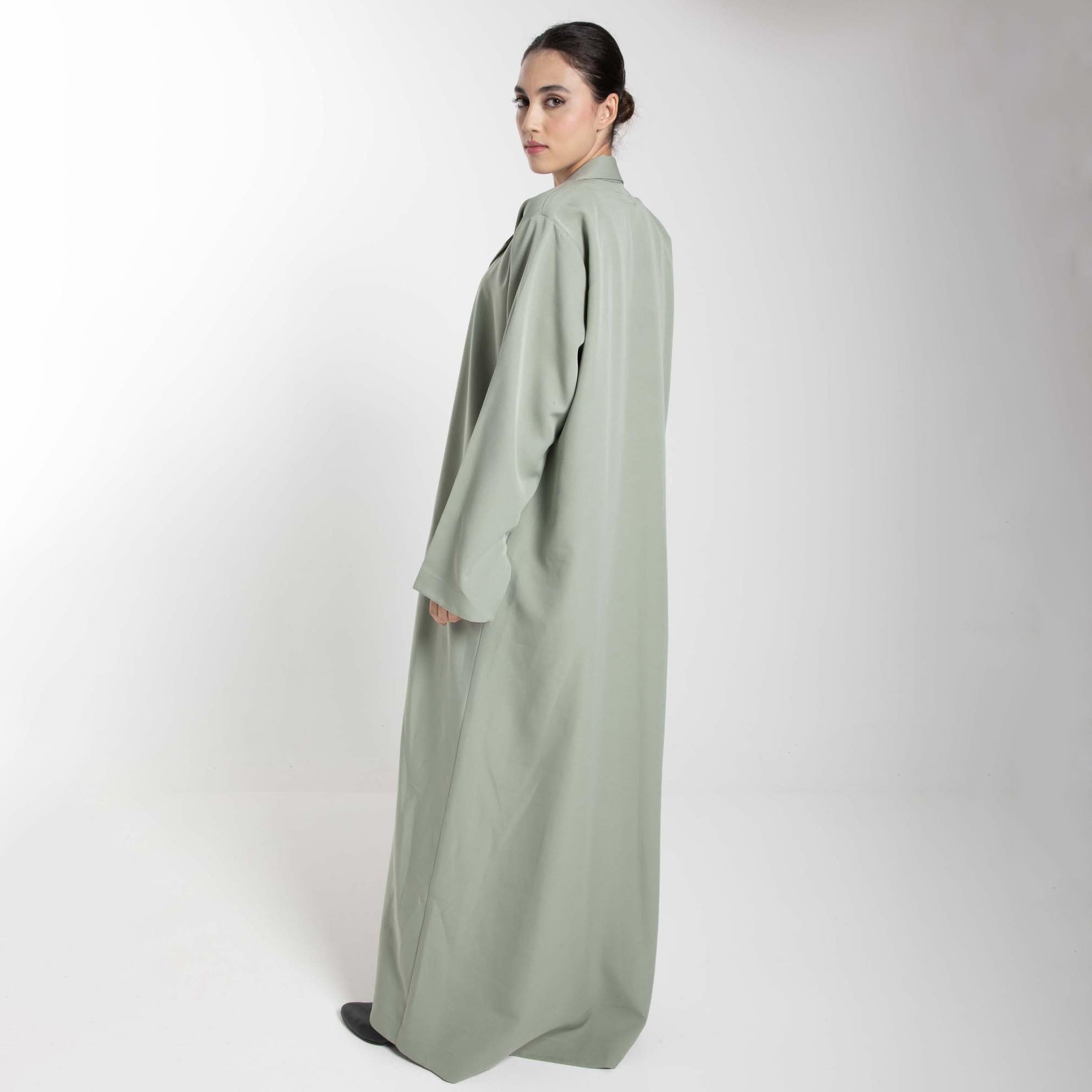 Msquare Fashion Green Lapel Collar Crepe Women's Abaya-women-arabicclothing-abayas-image-4
