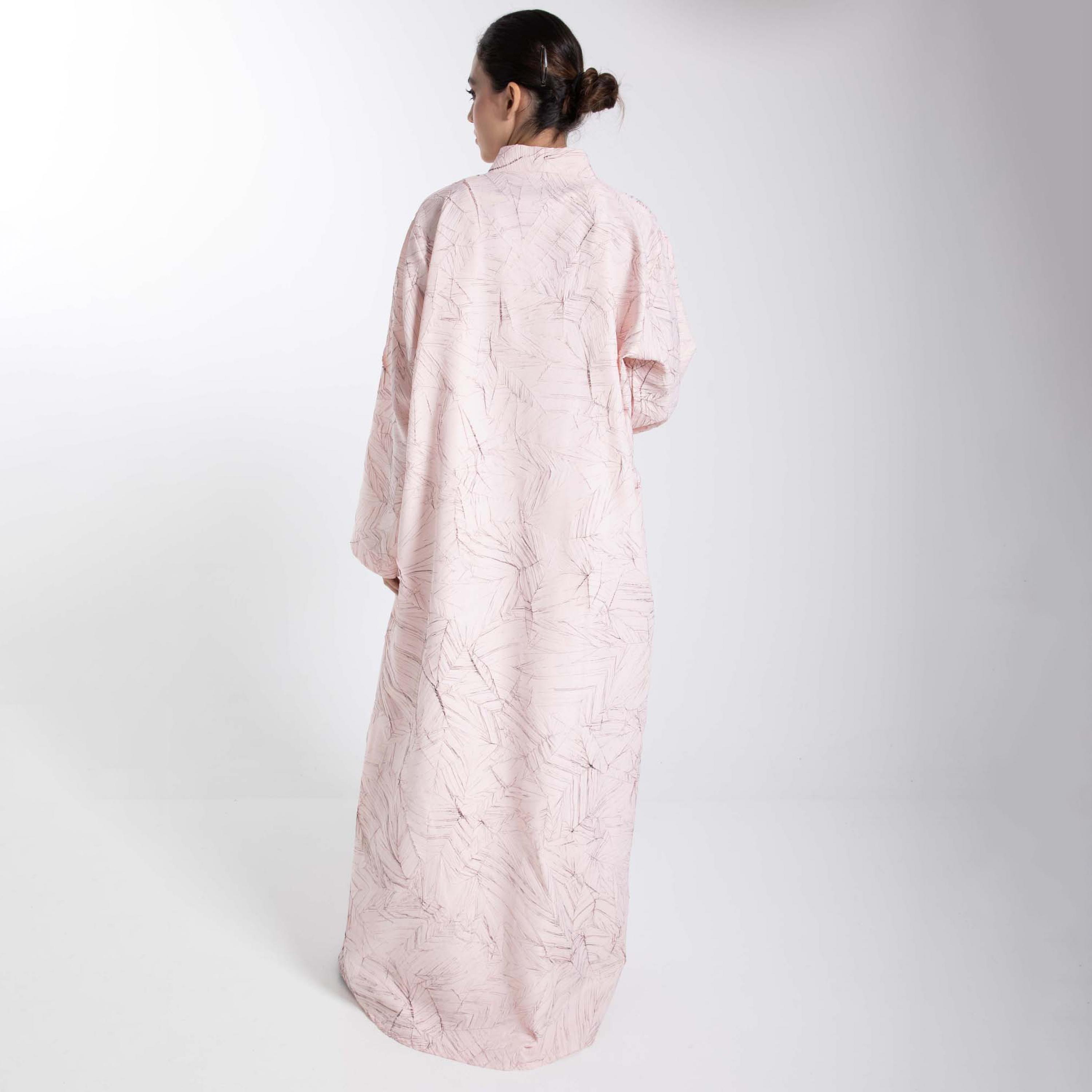 Msquare Fashion Pink All Over Printed Jacquard Women's Abaya with Hijab-women-arabicclothing-abayas-image-4