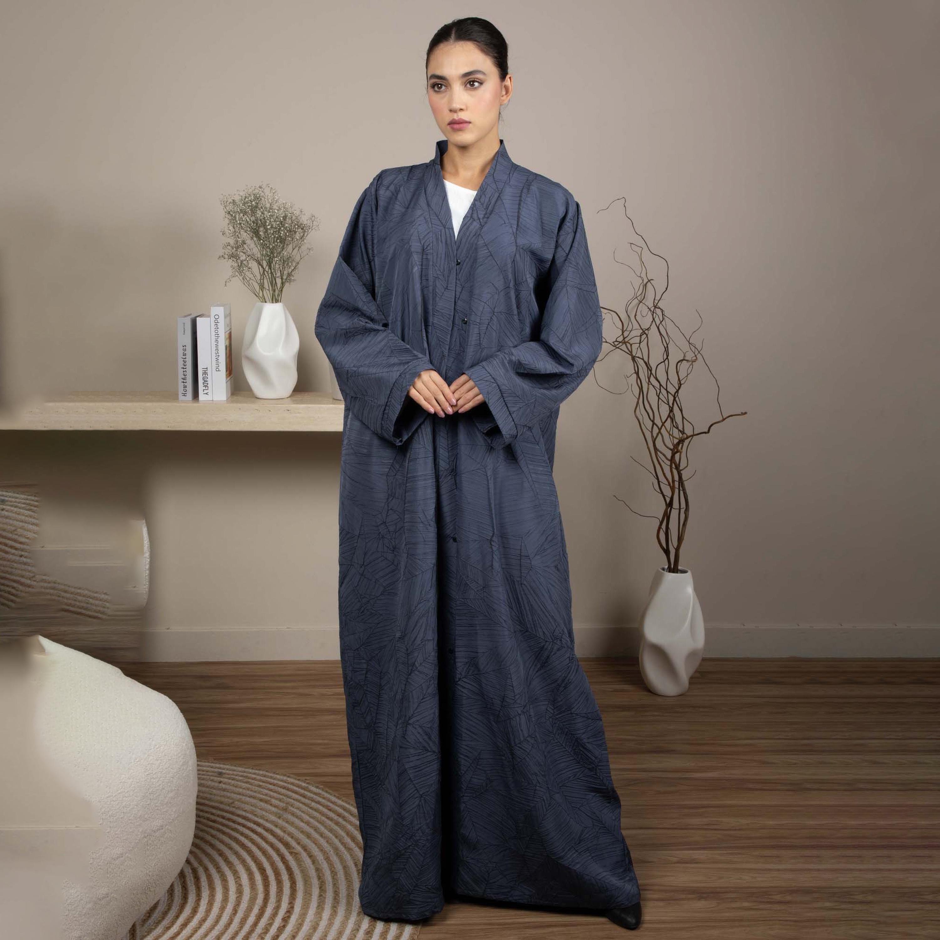 عباية نسائية جاكار مطبوعة بالكامل باللون الأزرق من إم سكوير فاشون-women-arabicclothing-abayas-image-1