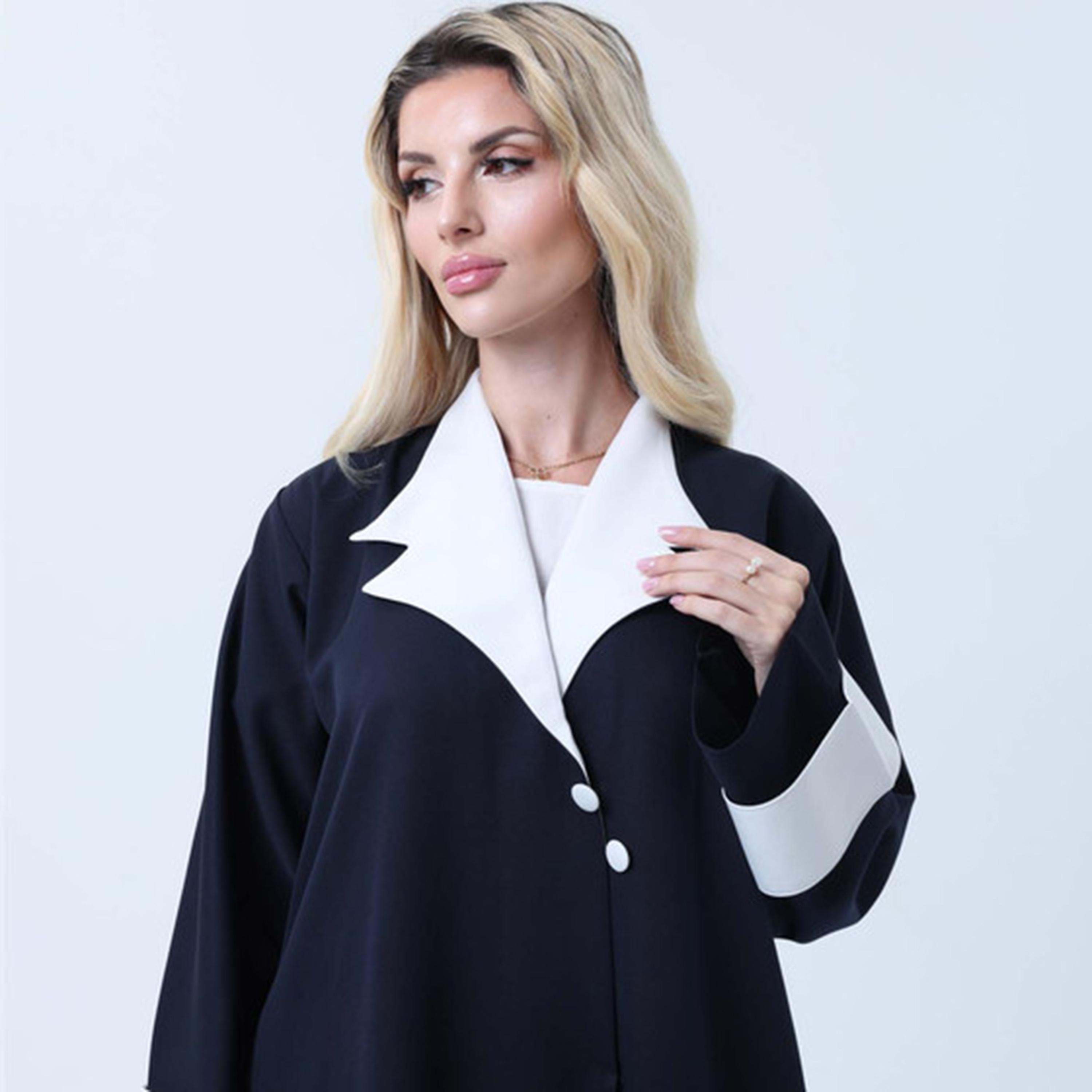 Msquare Fashion Blue Lapel Collar Barbie Crepe Women's Abaya-women-arabicclothing-abayas-image-2