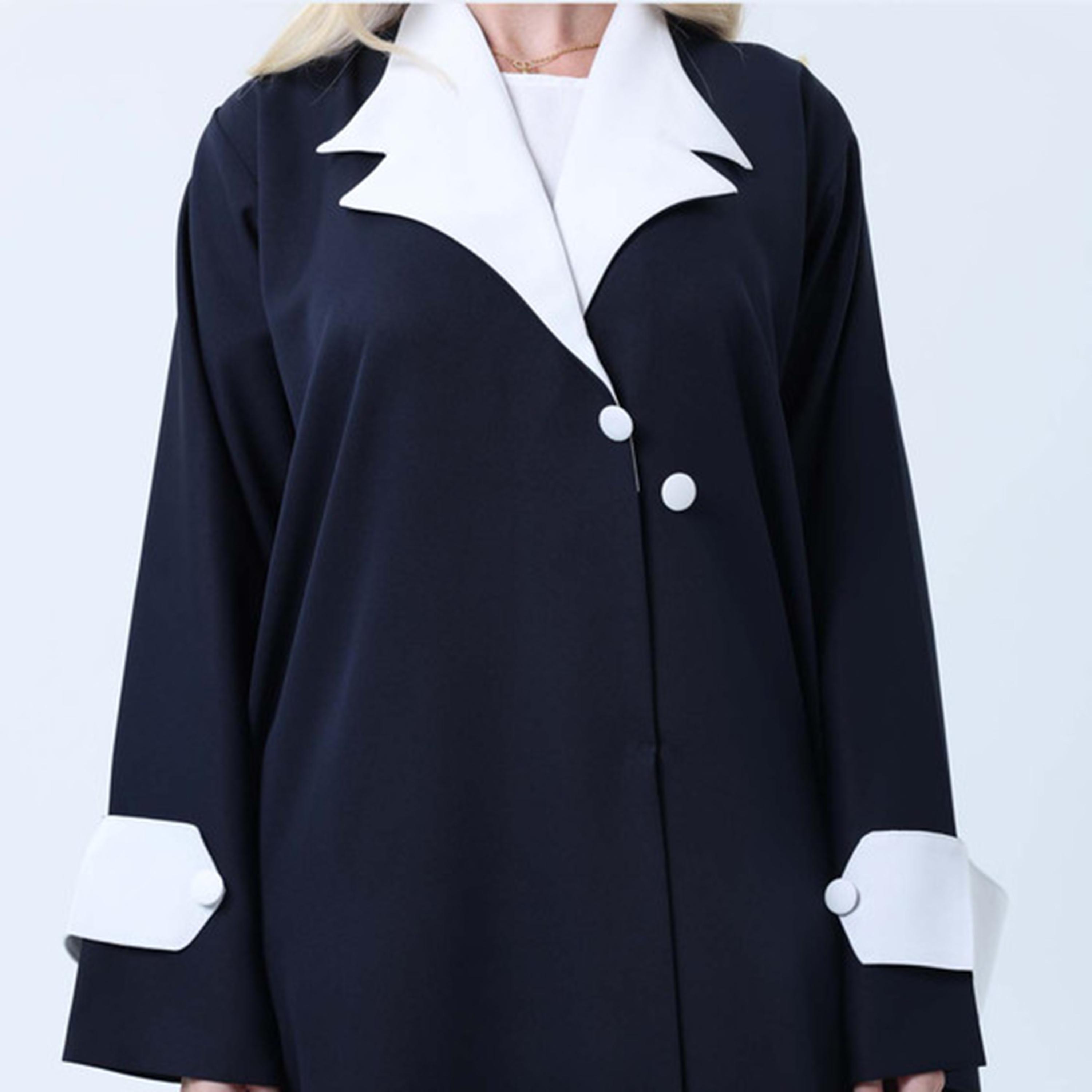 Msquare Fashion Blue Lapel Collar Barbie Crepe Women's Abaya-women-arabicclothing-abayas-image-3