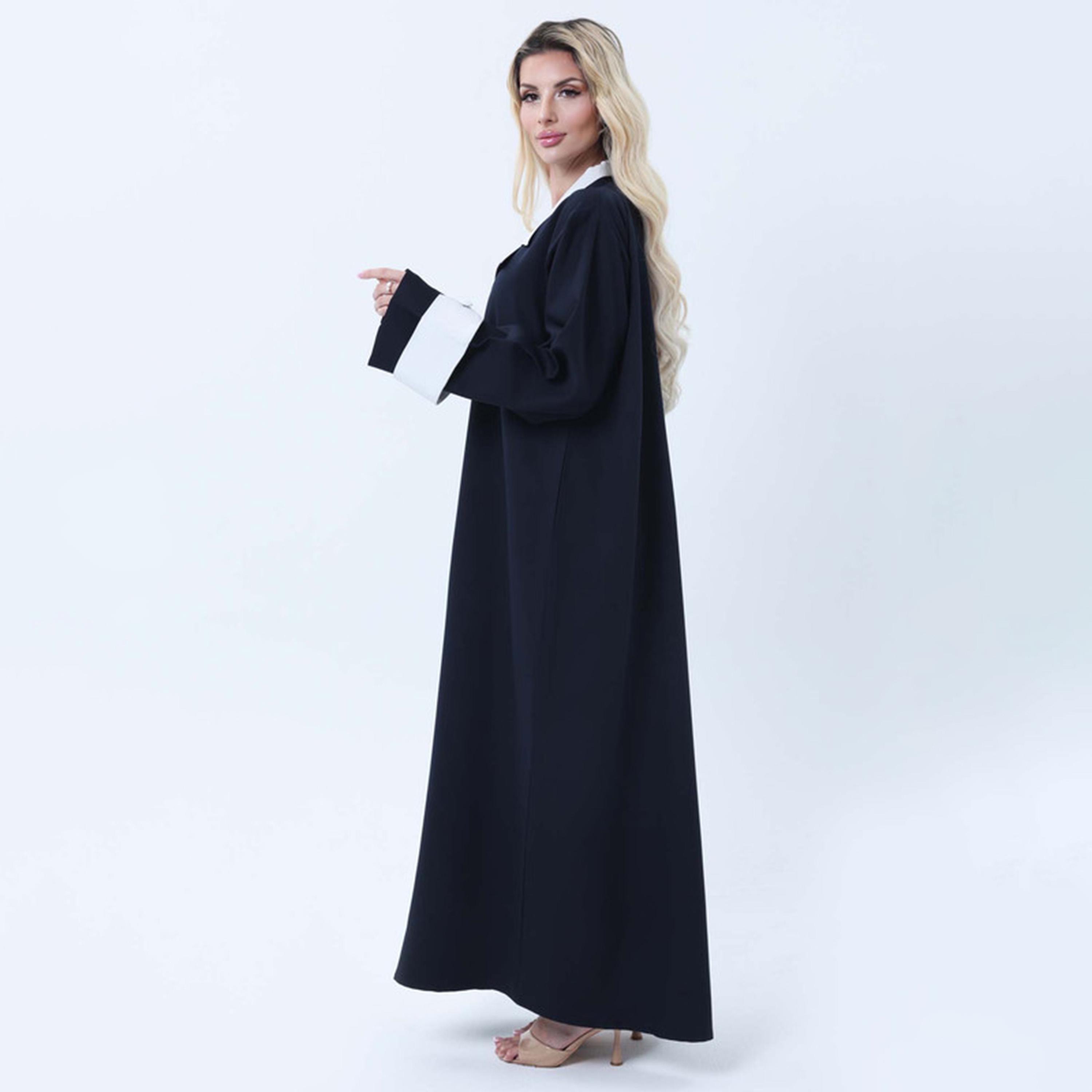 Msquare Fashion Blue Lapel Collar Barbie Crepe Women's Abaya-women-arabicclothing-abayas-image-4