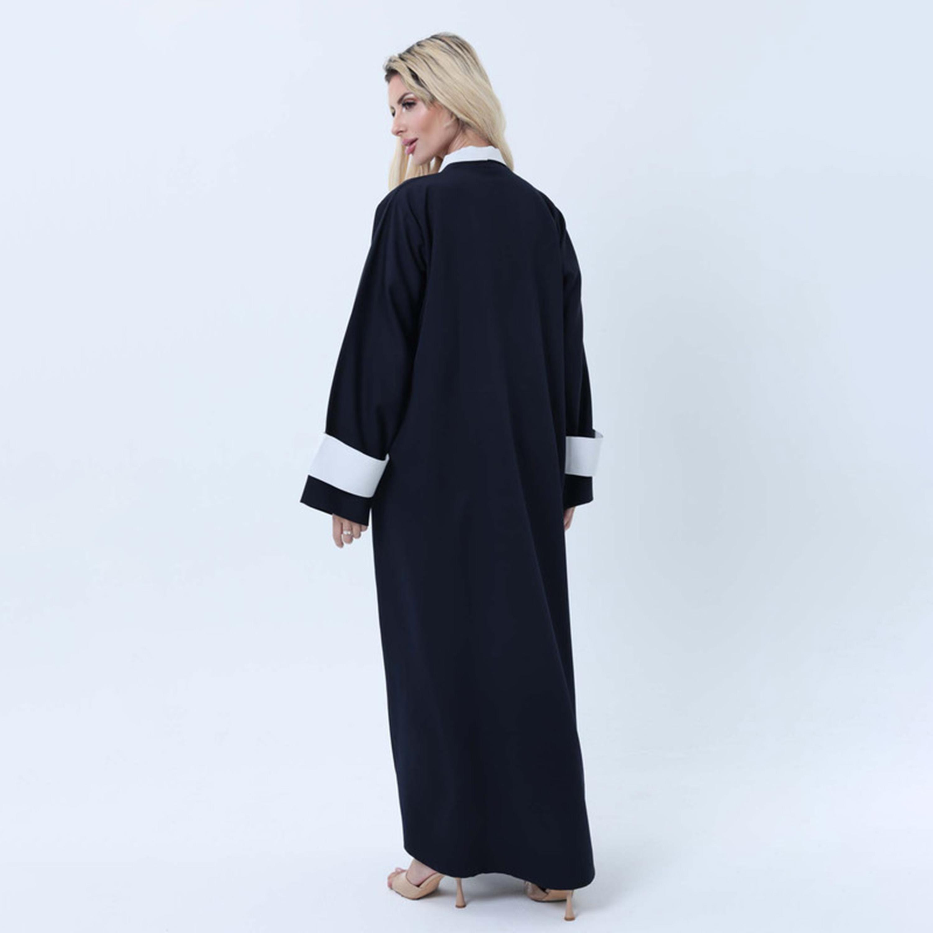 Msquare Fashion Blue Lapel Collar Barbie Crepe Women's Abaya-women-arabicclothing-abayas-image-5