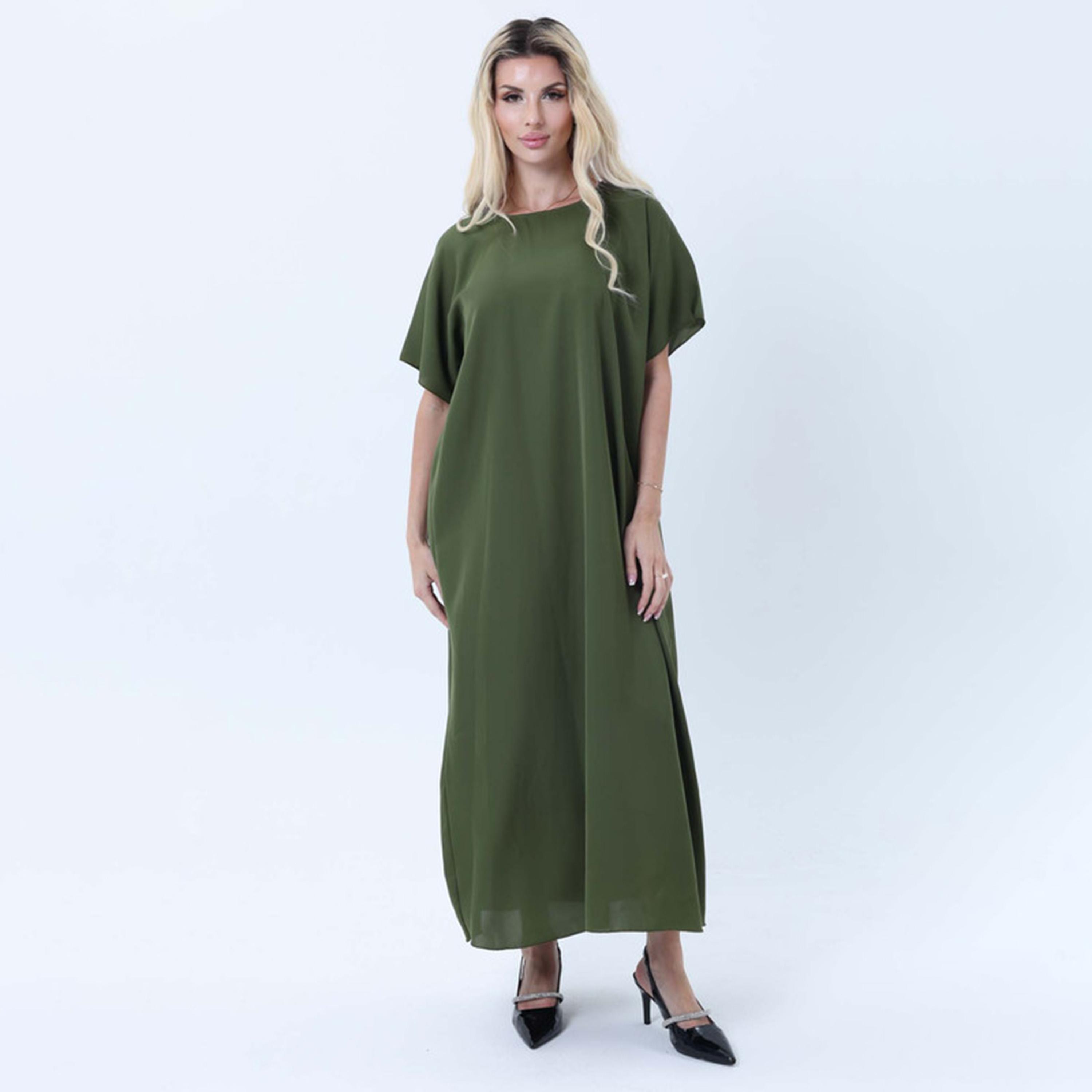 عباءة نسائية من قماش نيدا باللون الأخضر مع فستان داخلي وحزام من إمسكوير فاشون-women-arabicclothing-abayas-image-3