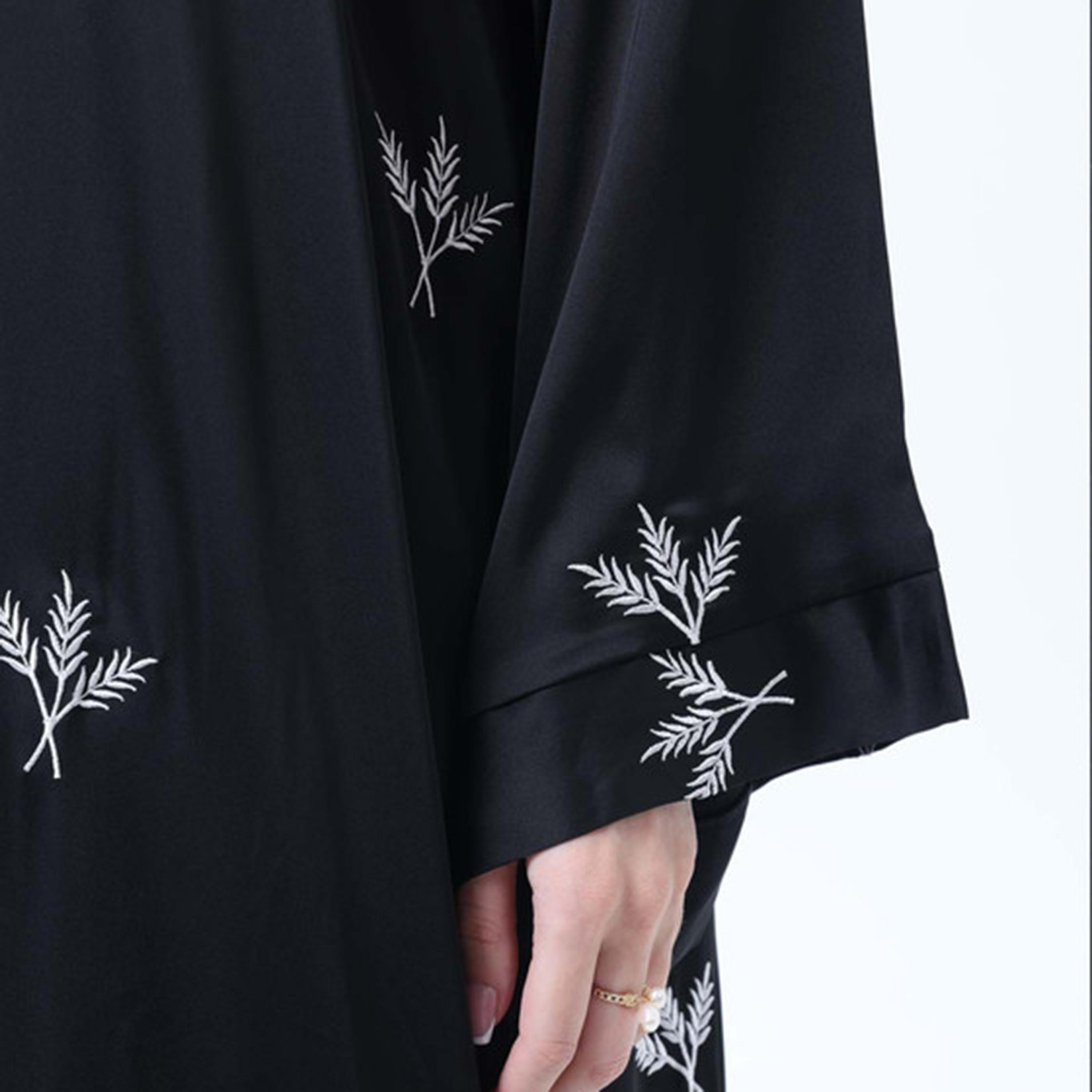 Msquare Fashion Black Leaf Embroidered Armani Silk Women's Abaya-women-arabicclothing-abayas-image-3