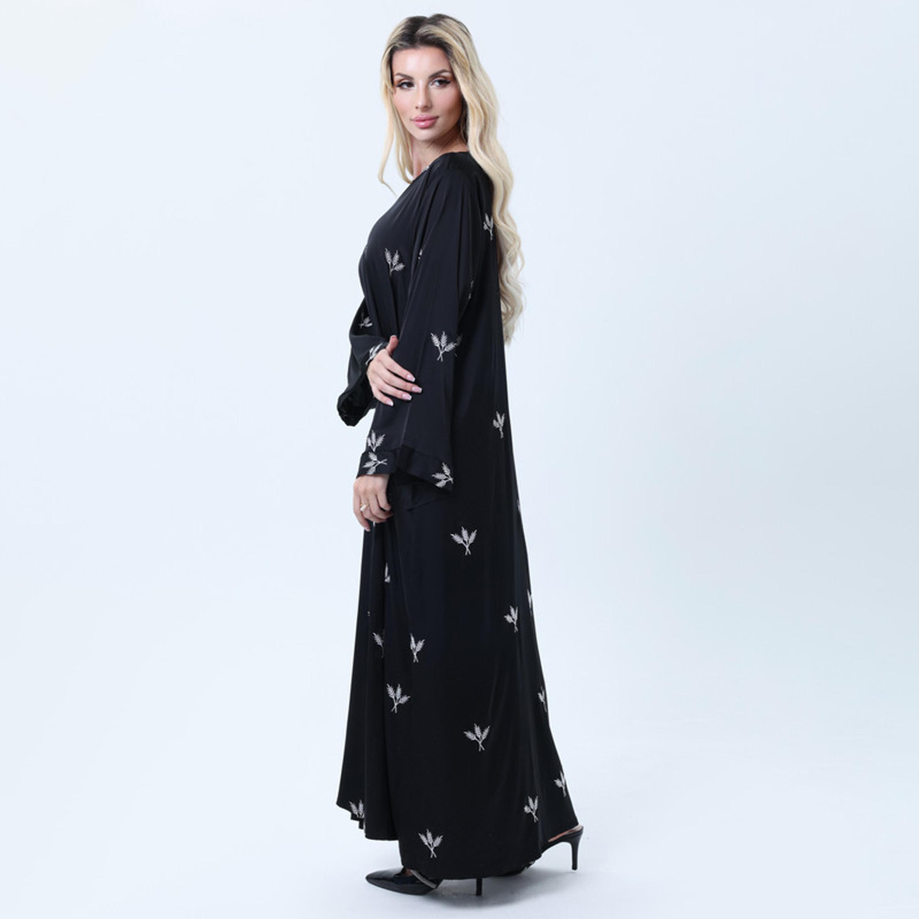 Msquare Fashion Black Leaf Embroidered Armani Silk Women's Abaya-women-arabicclothing-abayas-image-4