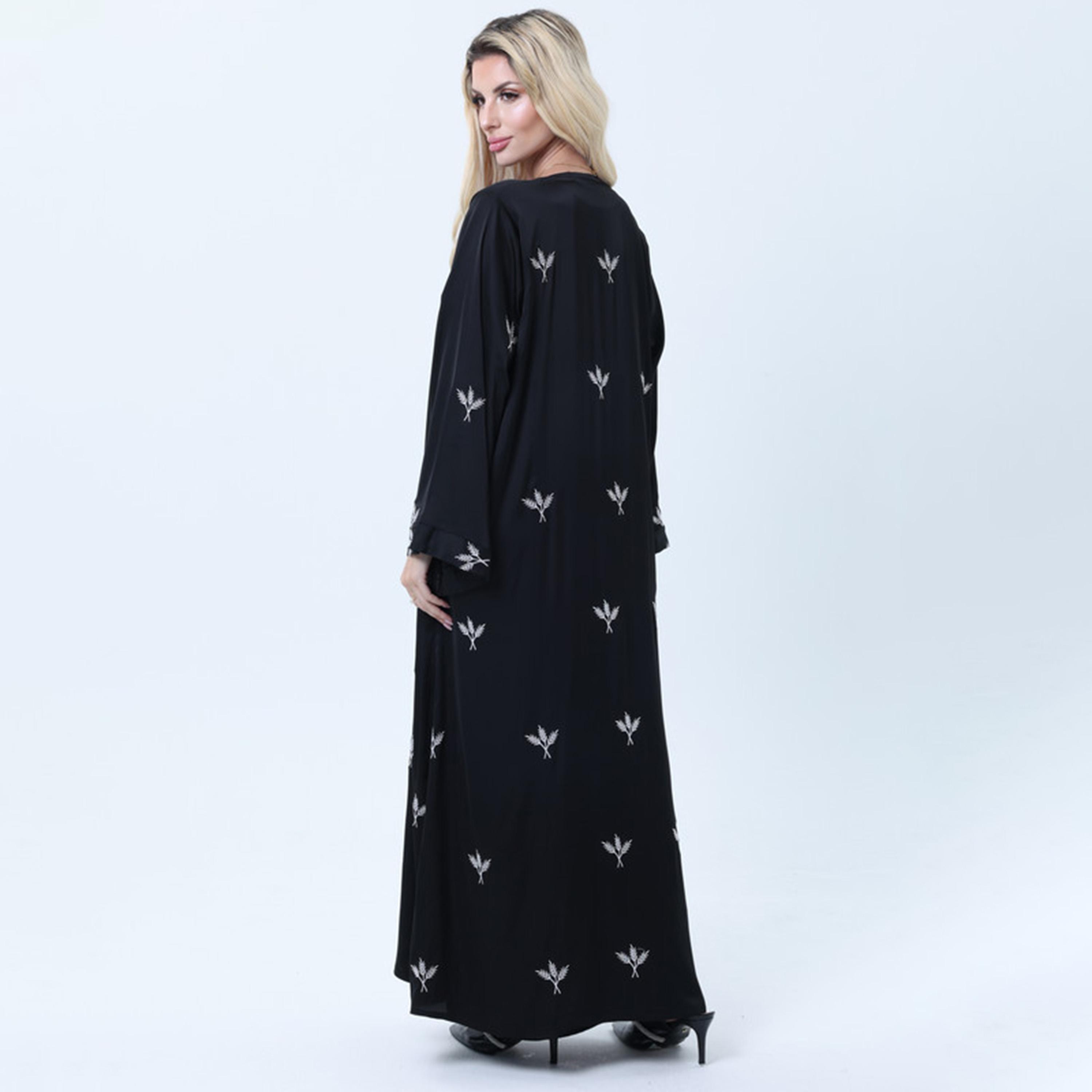 Msquare Fashion Black Leaf Embroidered Armani Silk Women's Abaya-women-arabicclothing-abayas-image-5
