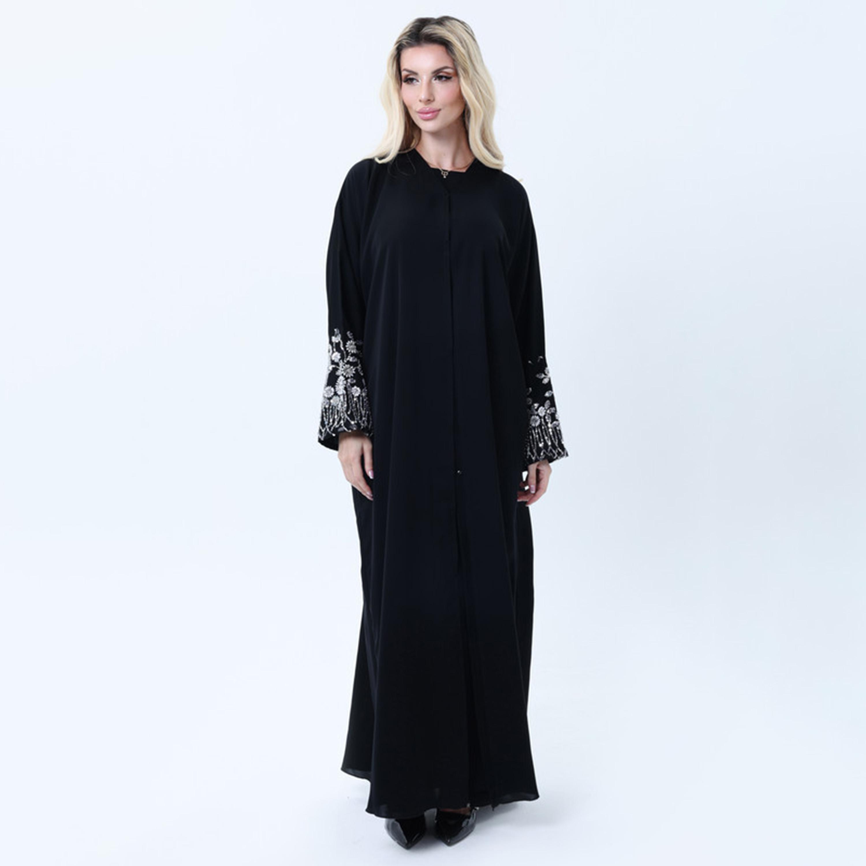 Msquare Fashion Black Embellished Nida Women's Abaya-women-arabicclothing-abayas-image-1