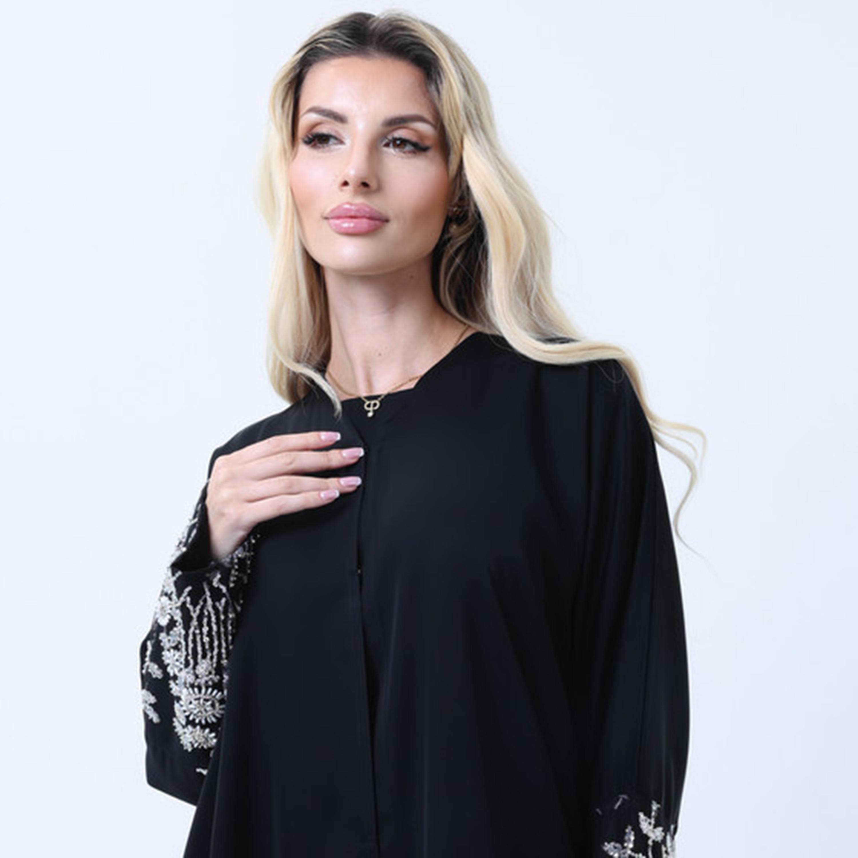 Msquare Fashion Black Embellished Nida Women's Abaya-women-arabicclothing-abayas-image-2