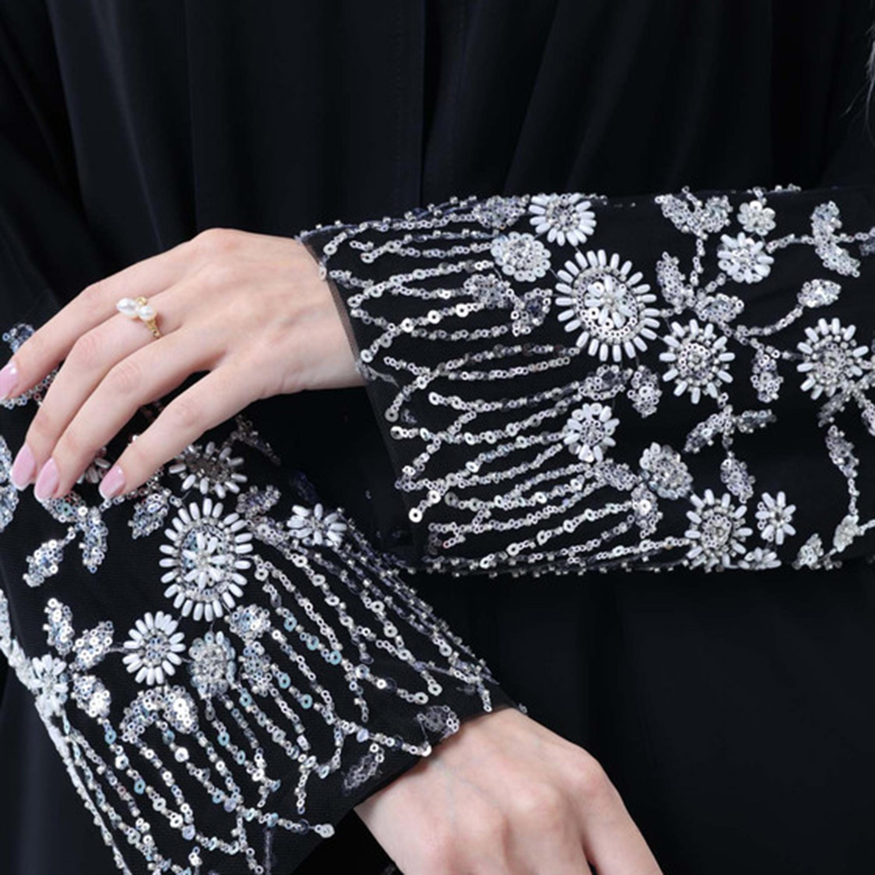 Msquare Fashion Black Embellished Nida Women's Abaya-women-arabicclothing-abayas-image-3