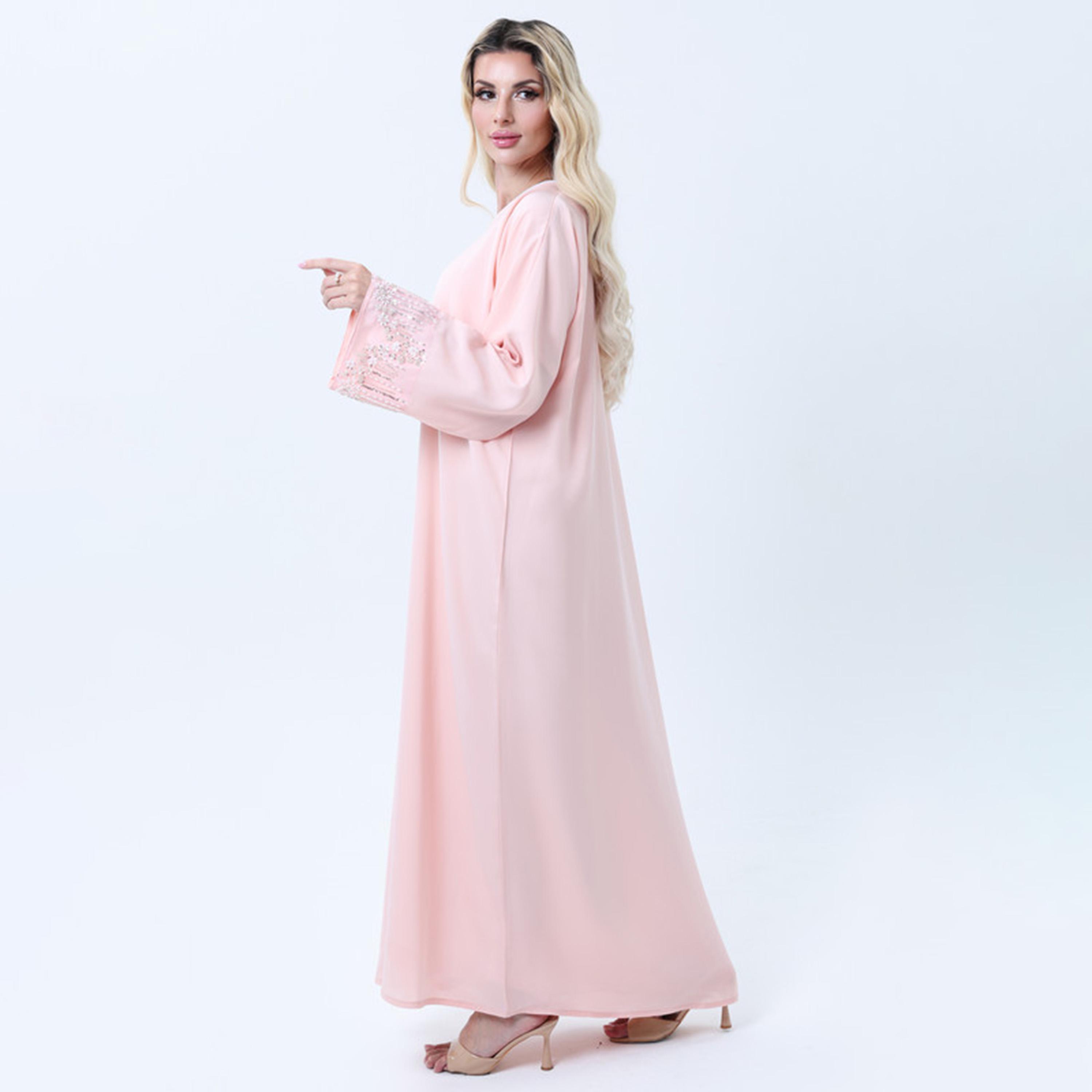 Msquare Fashion Pink Embellished Nida Women's Abaya-women-arabicclothing-abayas-image-4