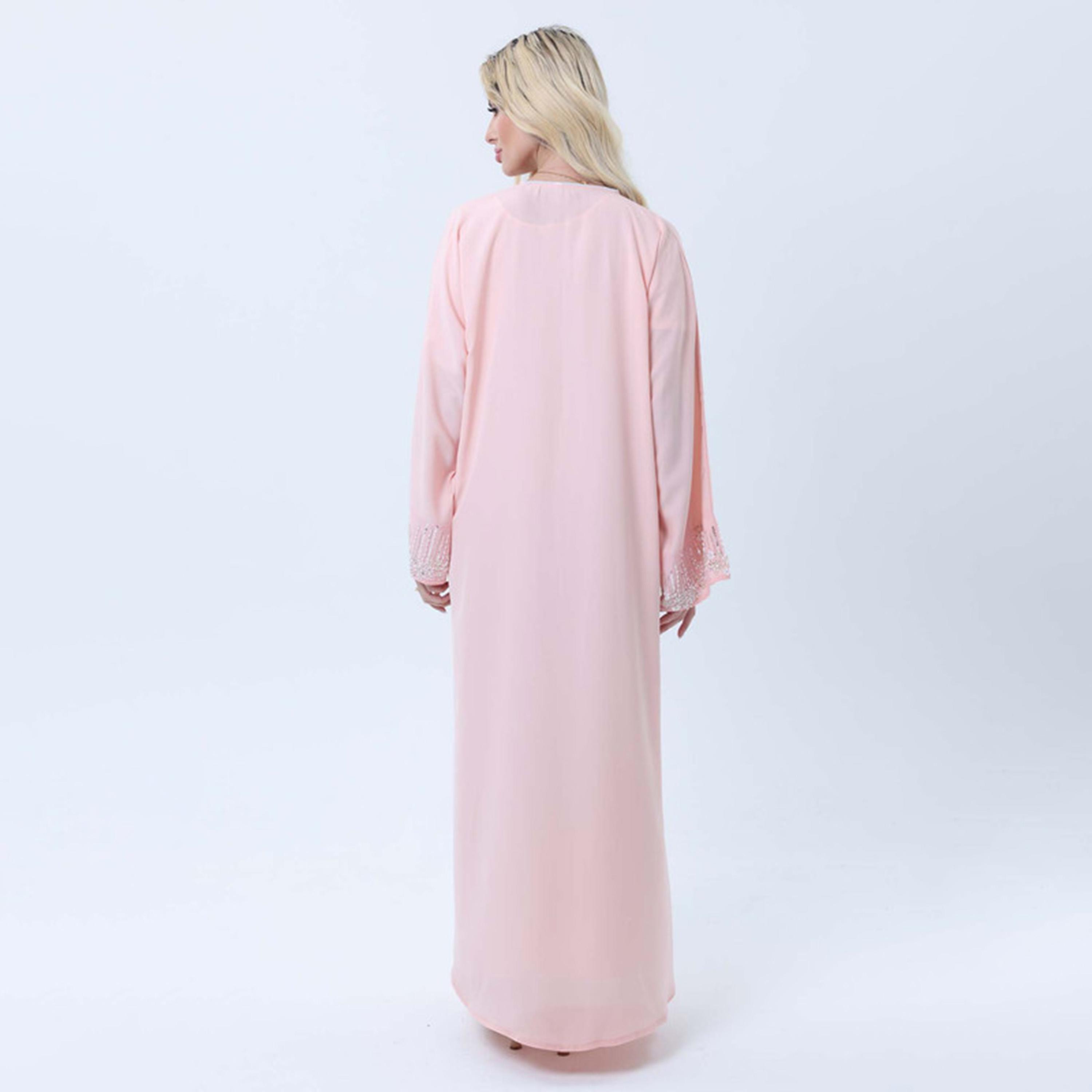 Msquare Fashion Pink Embellished Nida Women's Abaya-women-arabicclothing-abayas-image-5