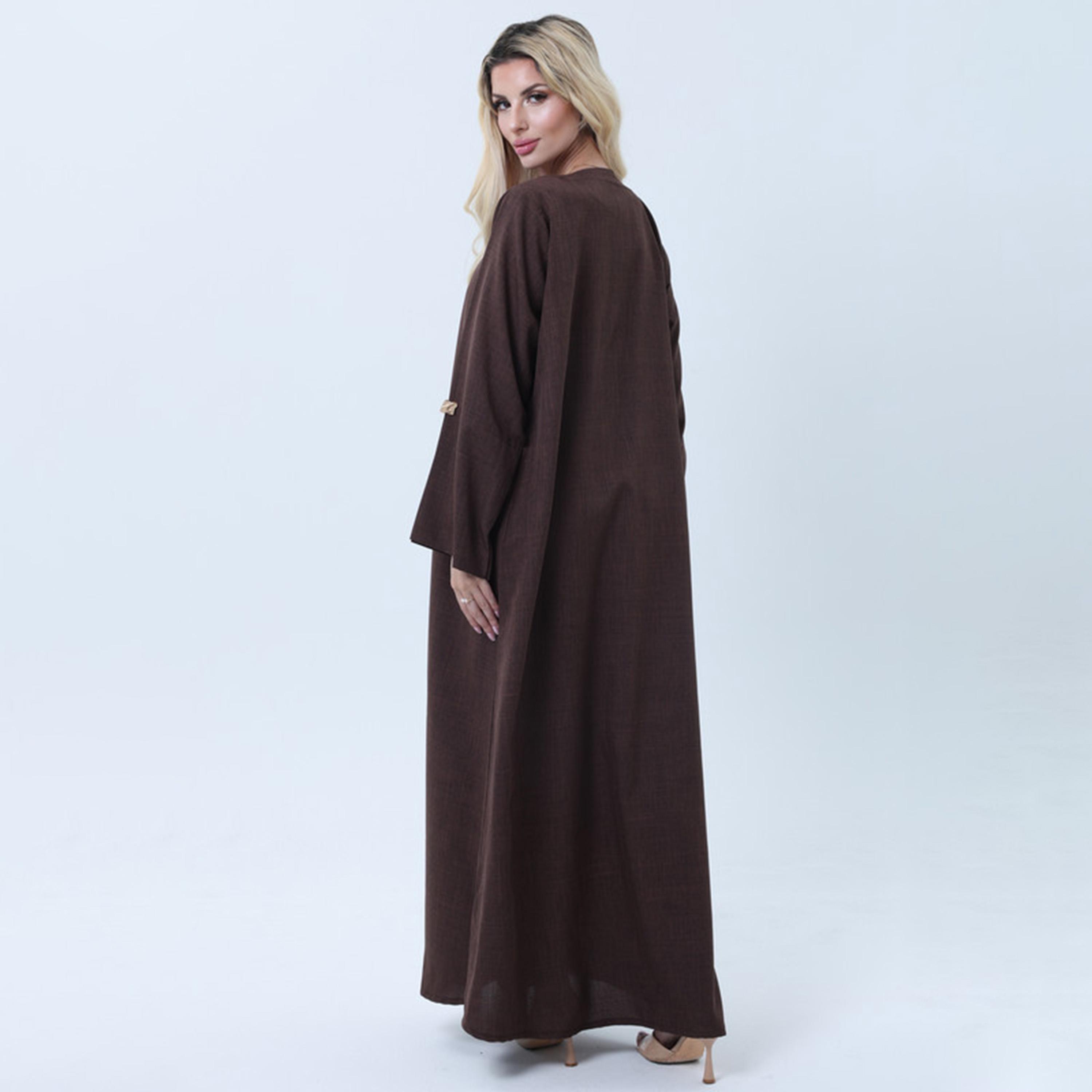 عباءة نسائية من قماش ميلانج بخامة هيذر وأكمام واسعة باللون البني من إمسكوير فاشون-women-arabicclothing-abayas-image-5