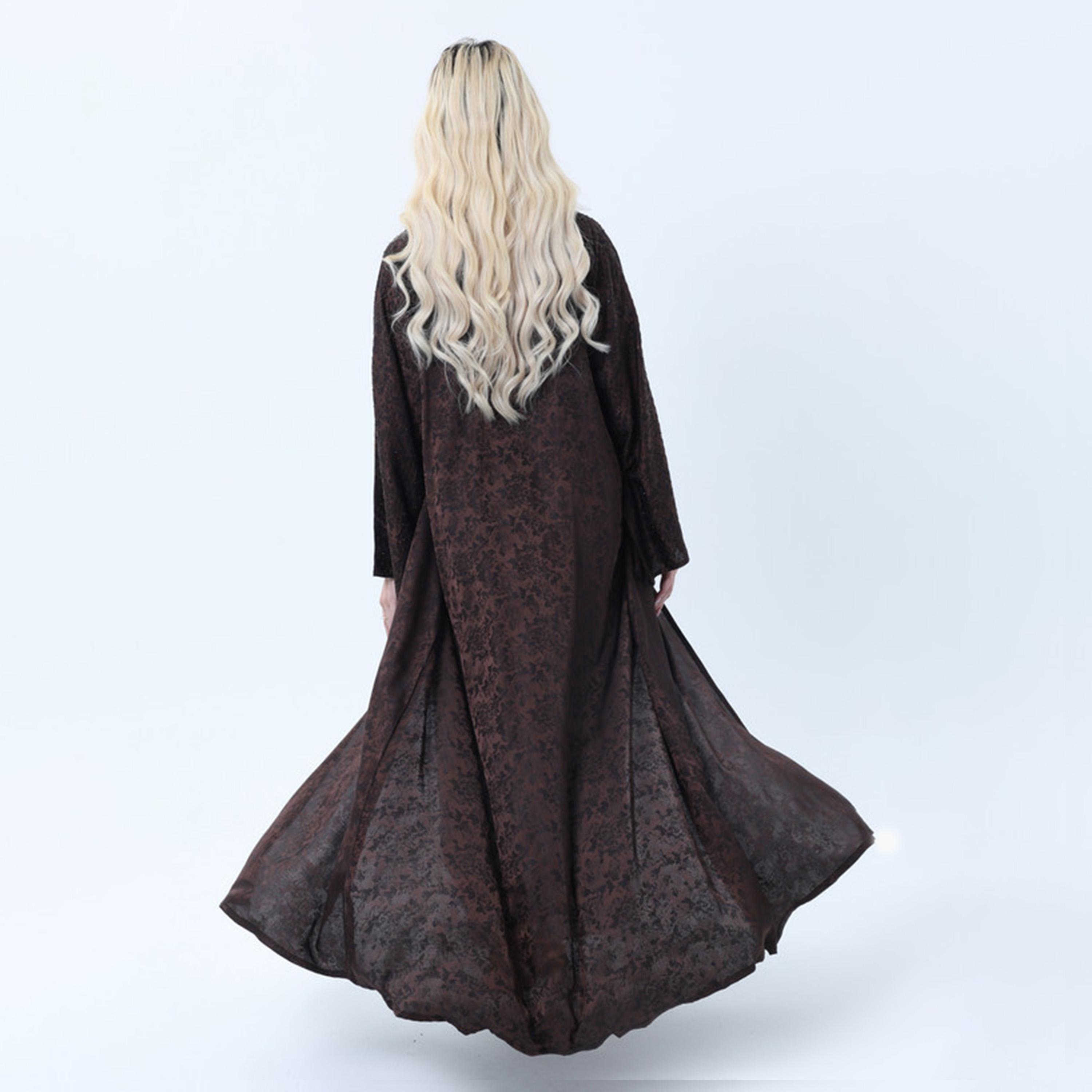 عباءة نسائية من الحرير بأكمام واسعة وطبعة زهور باللون البني من إمسكوير فاشون-women-arabicclothing-abayas-image-5
