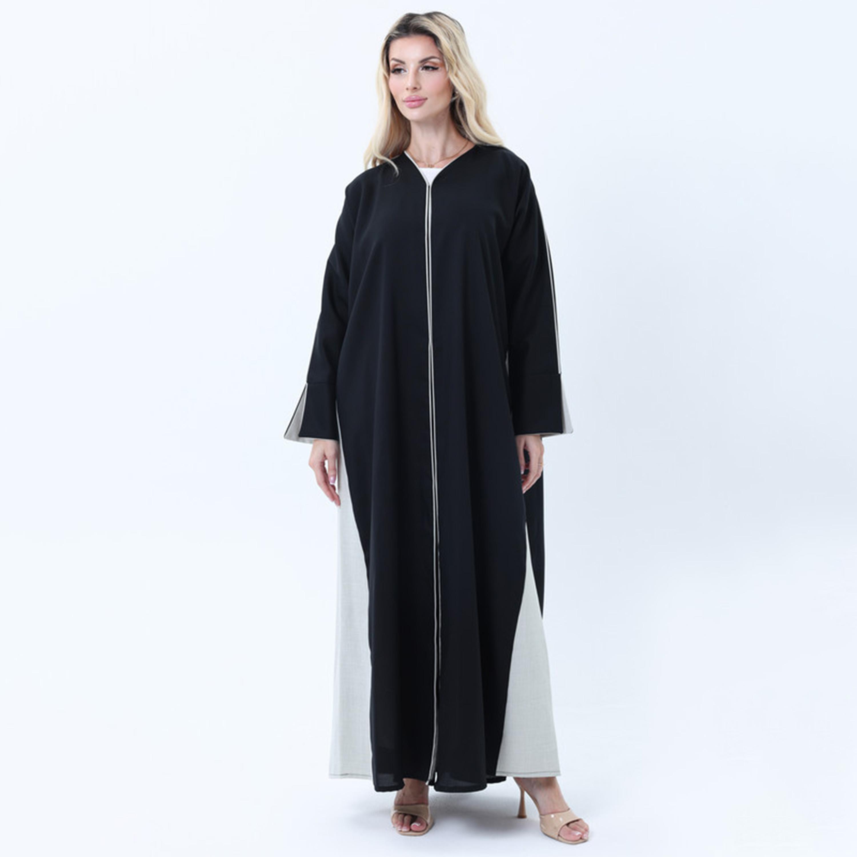 عباءة نسائية من قماش ميلانج بأكمام مشقوقة ومربعات ألوان متعددة من إمسكوير فاشون-women-arabicclothing-abayas-image-1