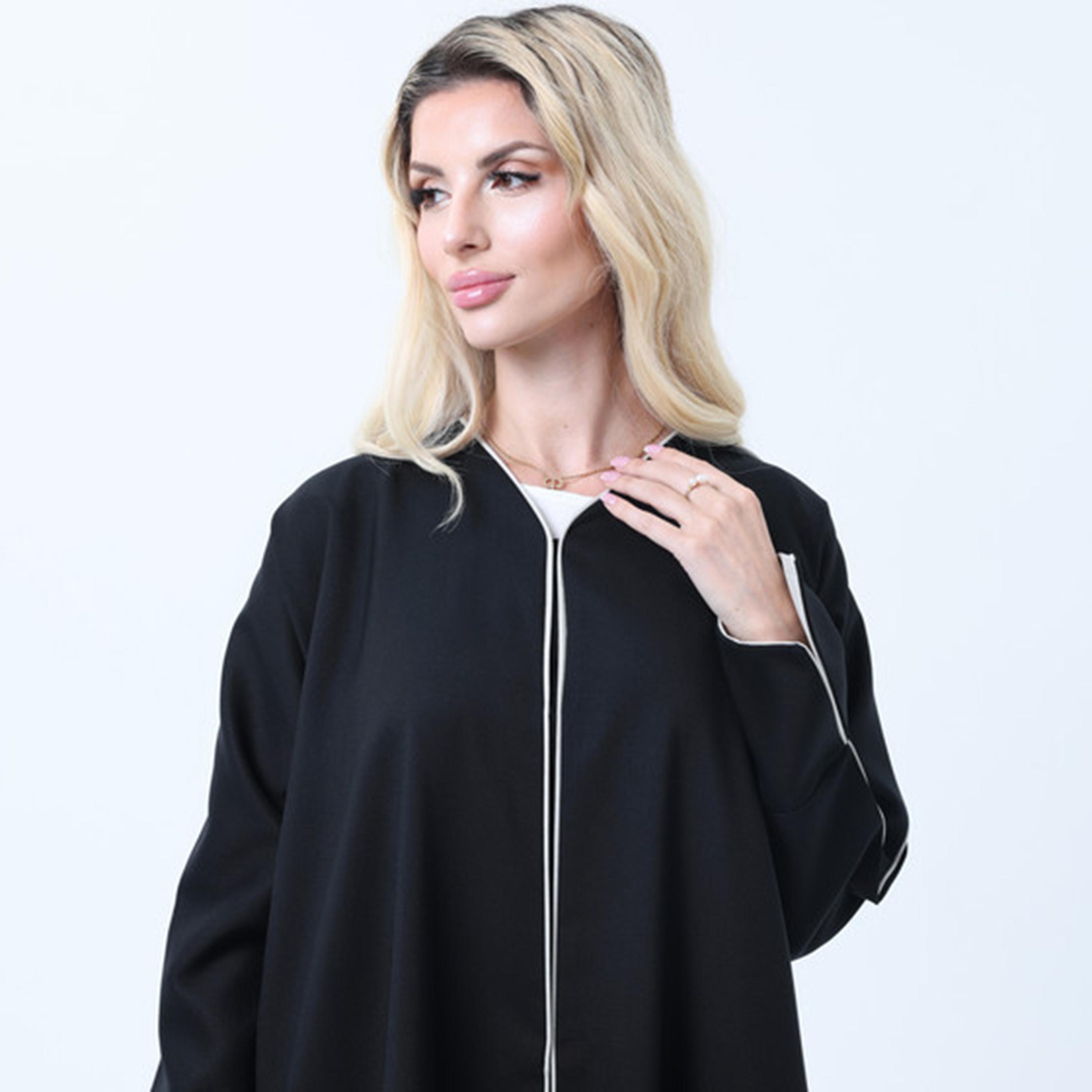 عباءة نسائية من قماش ميلانج بأكمام مشقوقة ومربعات ألوان متعددة من إمسكوير فاشون-women-arabicclothing-abayas-image-2