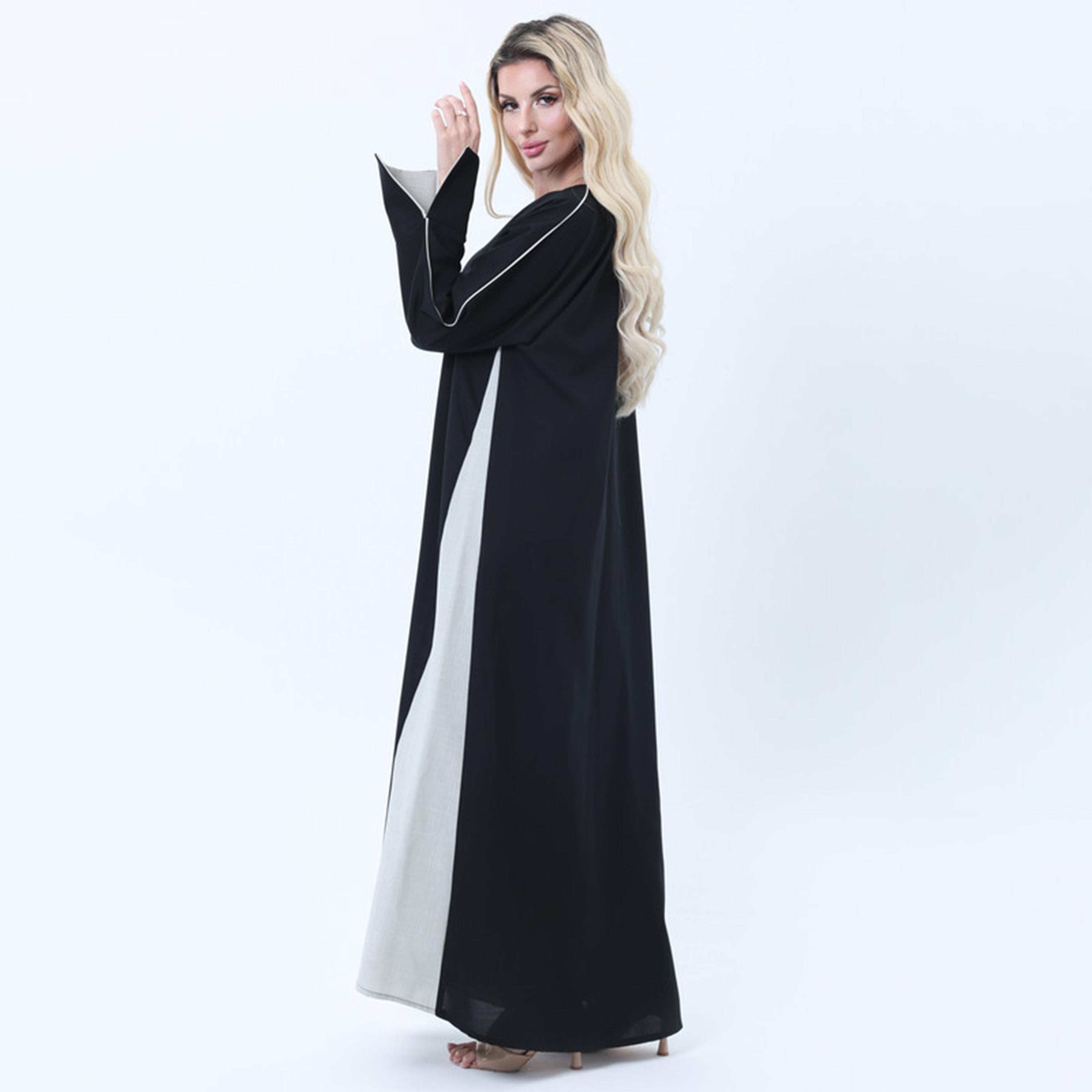 عباءة نسائية من قماش ميلانج بأكمام مشقوقة ومربعات ألوان متعددة من إمسكوير فاشون-women-arabicclothing-abayas-image-4