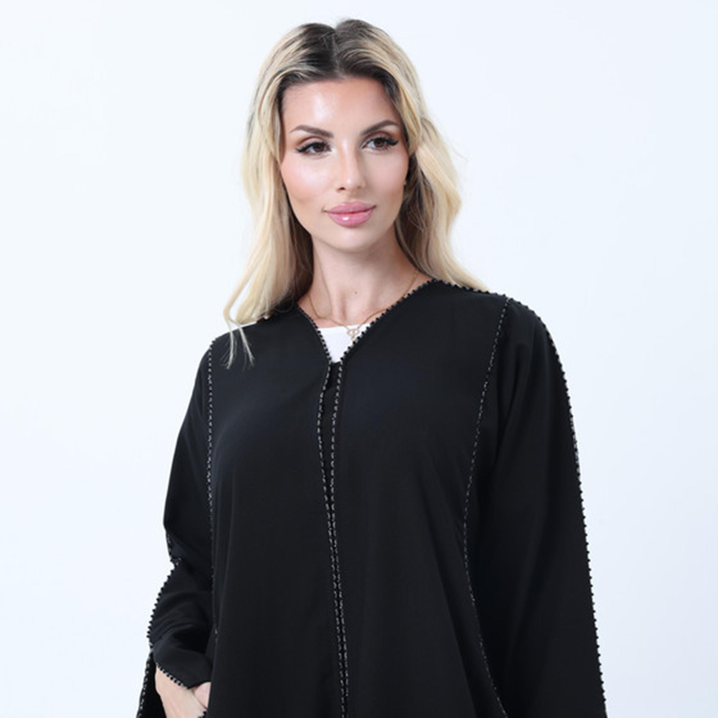 Msquare Fashion Black Crystal Detail Slit Sleeves Melange Women's Abaya-women-arabicclothing-abayas-image-2