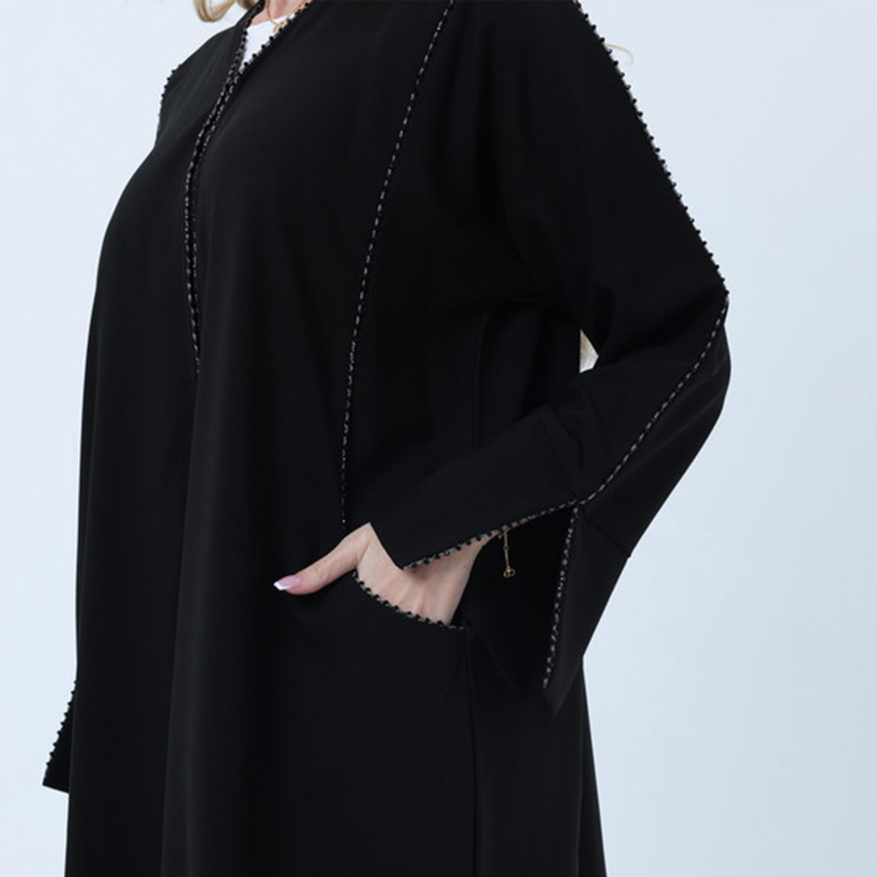 Msquare Fashion Black Crystal Detail Slit Sleeves Melange Women's Abaya-women-arabicclothing-abayas-image-3