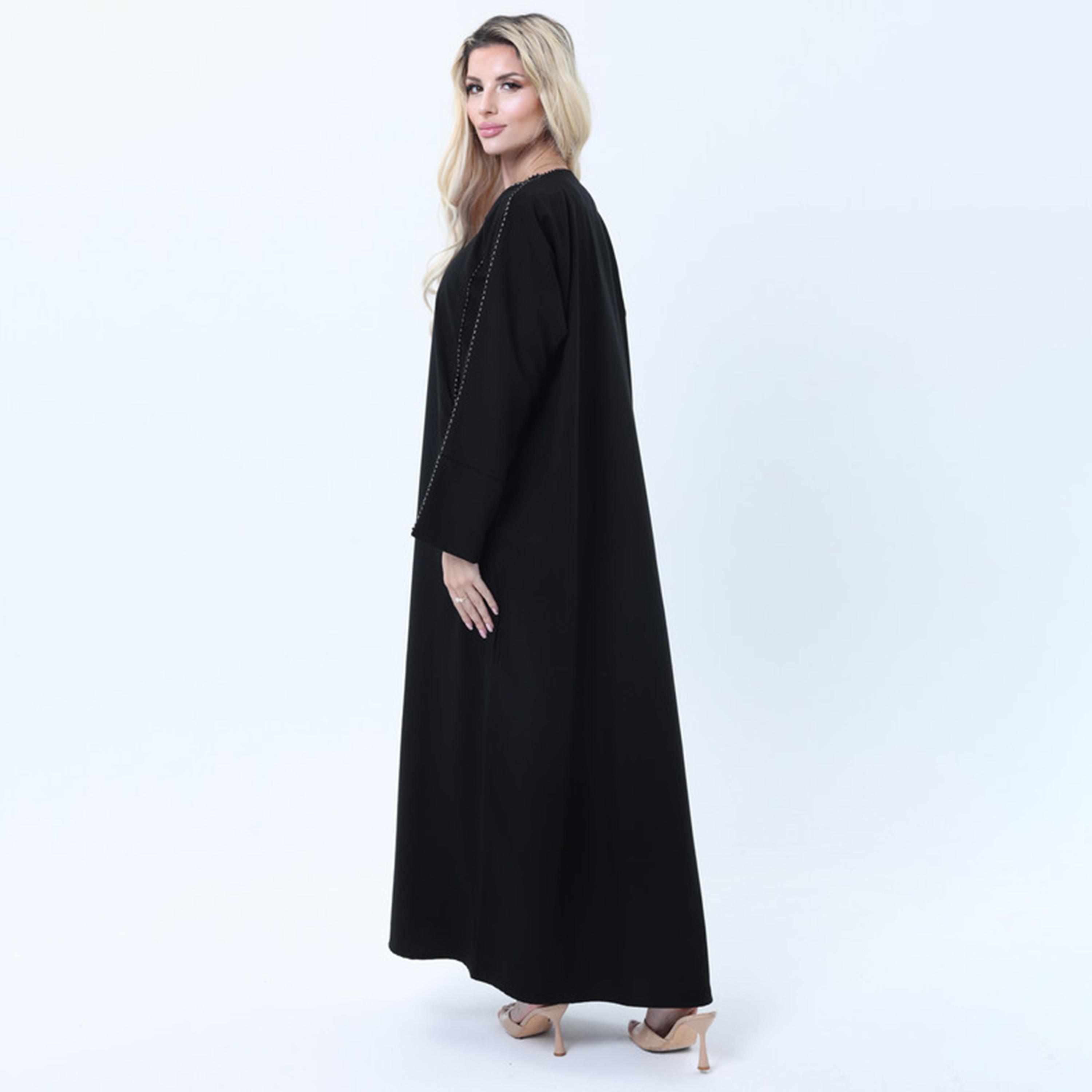 Msquare Fashion Black Crystal Detail Slit Sleeves Melange Women's Abaya-women-arabicclothing-abayas-image-5