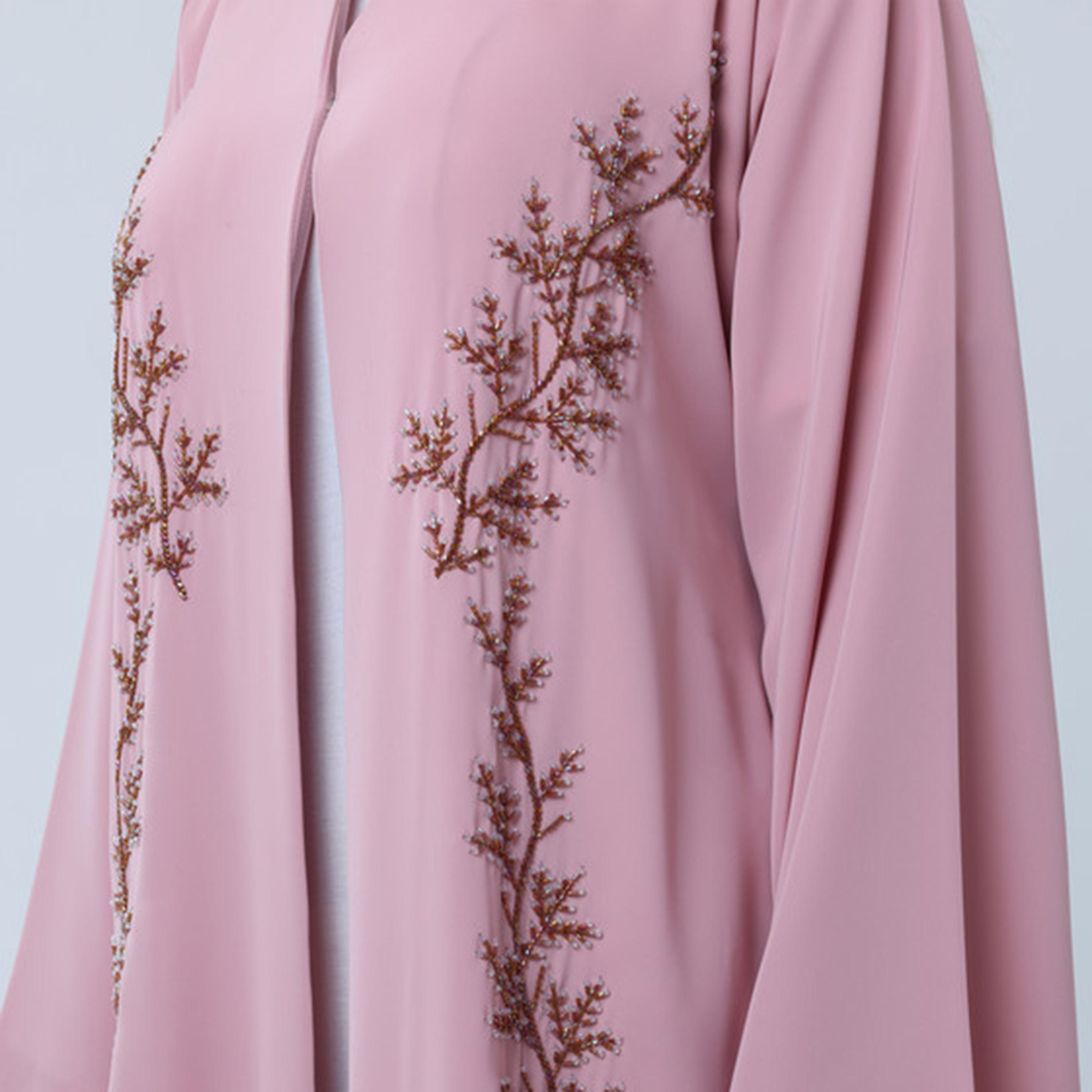 عباءة نسائية من قماش نيدا بتطريز وأكمام واسعة باللون الوردي من إمسكوير فاشون-women-arabicclothing-abayas-image-3
