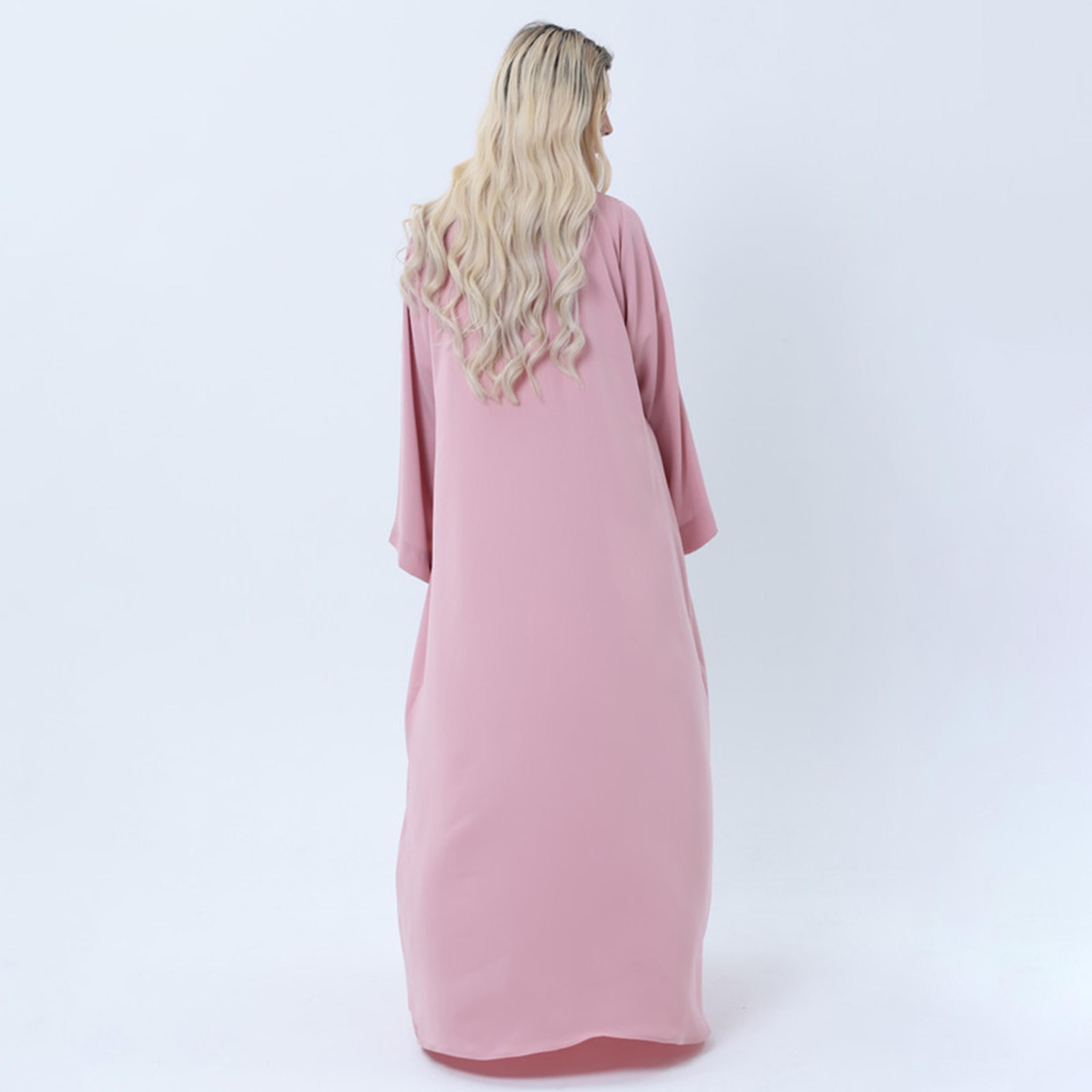 عباءة نسائية من قماش نيدا بتطريز وأكمام واسعة باللون الوردي من إمسكوير فاشون-women-arabicclothing-abayas-image-5