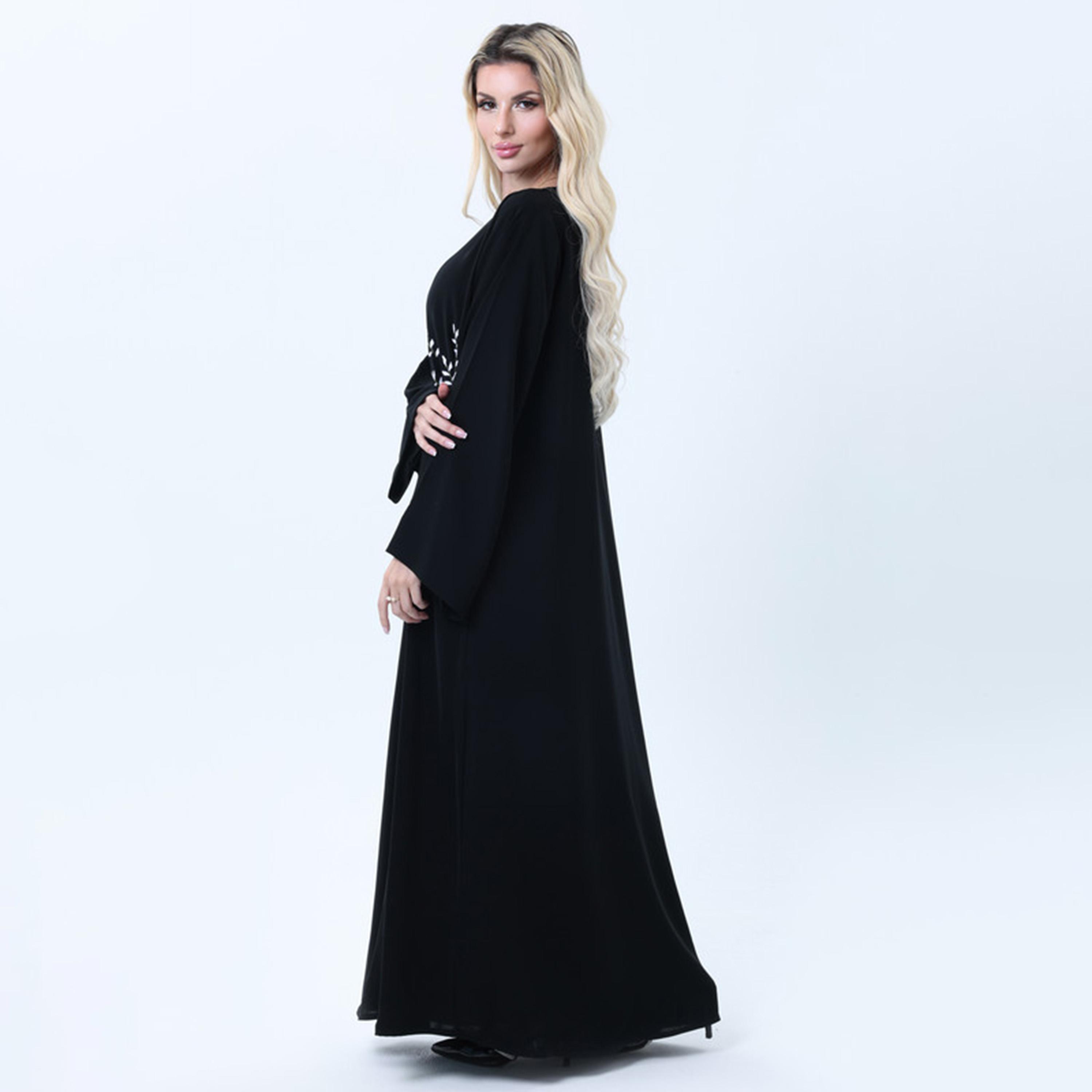 Msquare Fashion Black Leaf Embroidered Wide Sleeves Nida Women's Abaya-women-arabicclothing-abayas-image-4