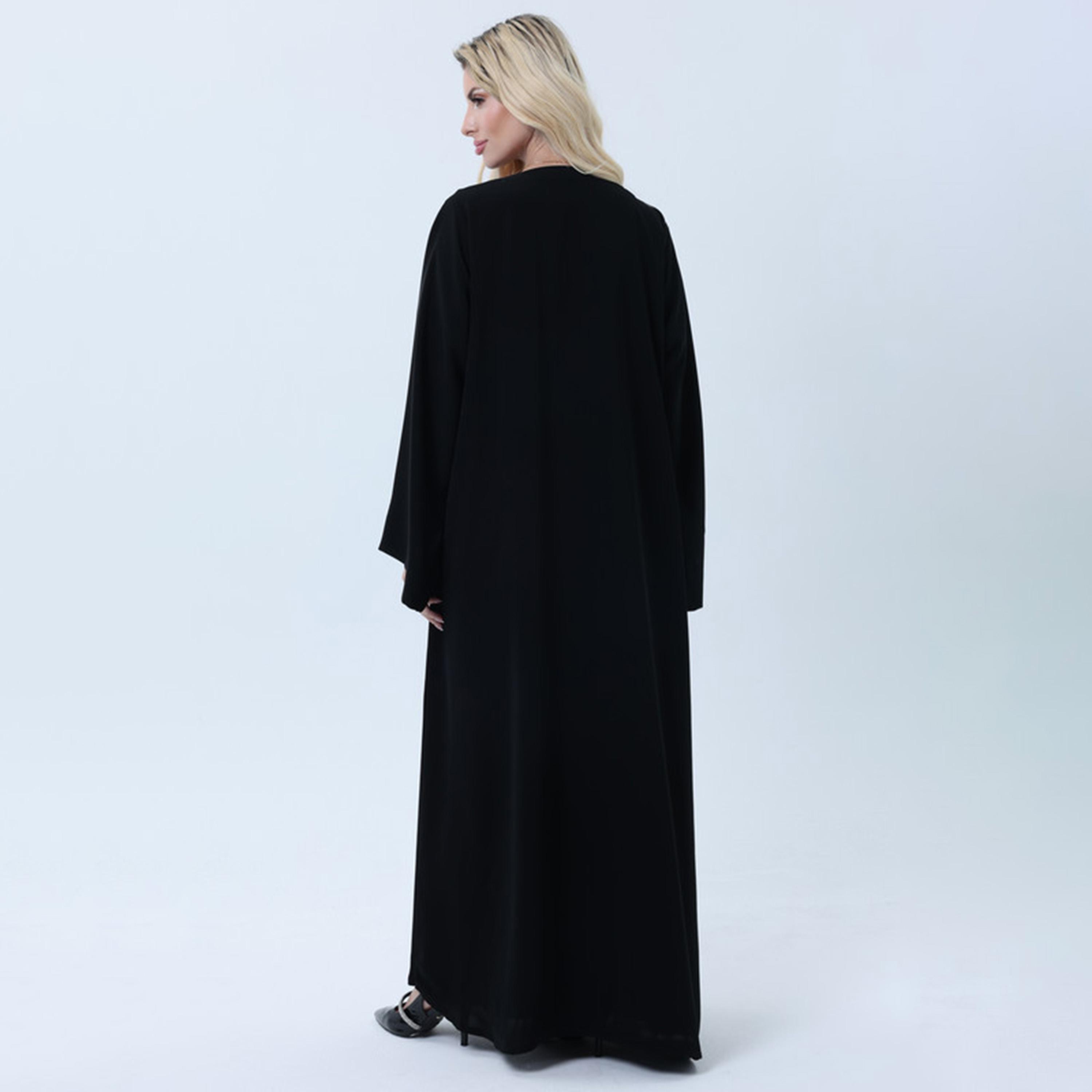 Msquare Fashion Black Leaf Embroidered Wide Sleeves Nida Women's Abaya-women-arabicclothing-abayas-image-5