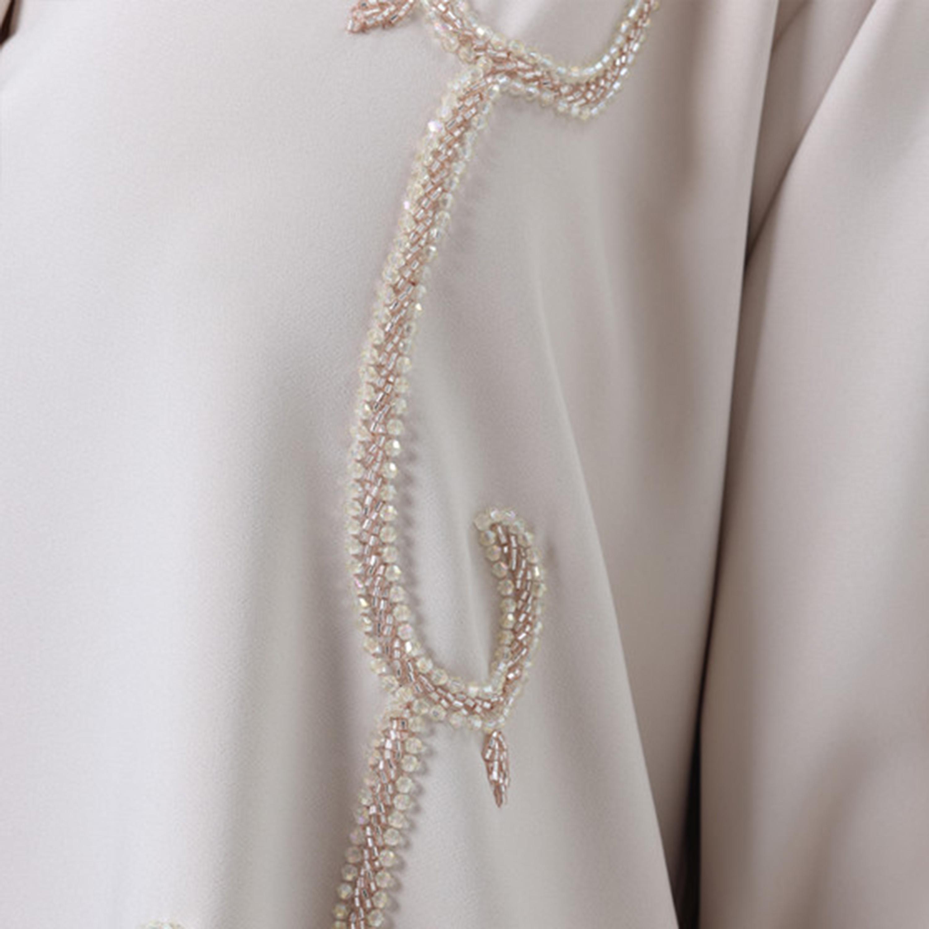 Msquare Fashion Beige Beaded Wide Sleeves Melange Women's Abaya-women-arabicclothing-abayas-image-3