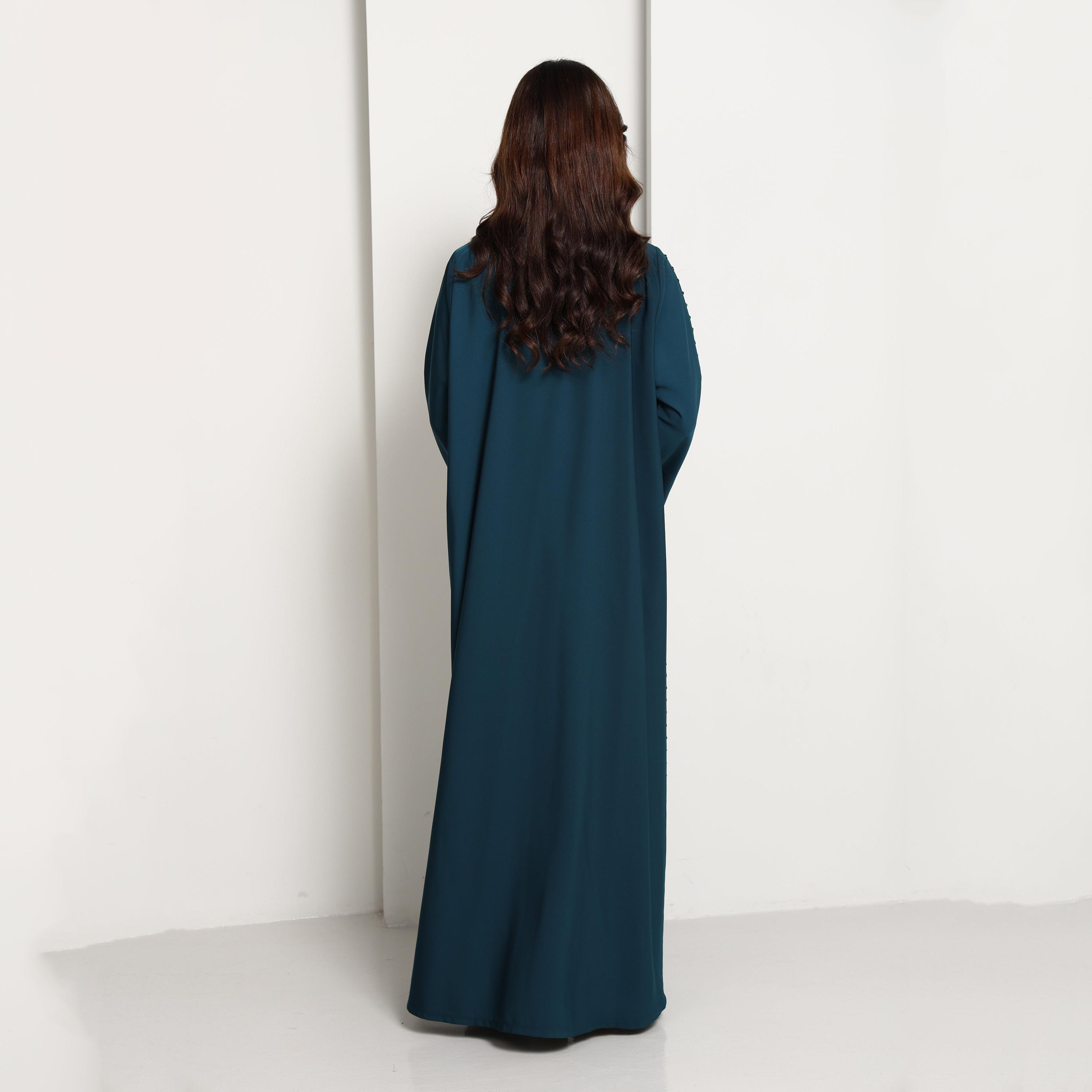 عباية نسائية مفتوحة بتفاصيل مزينة بلون "تييل" من إم سكوير فاشن-women-arabicclothing-abayas-image-5