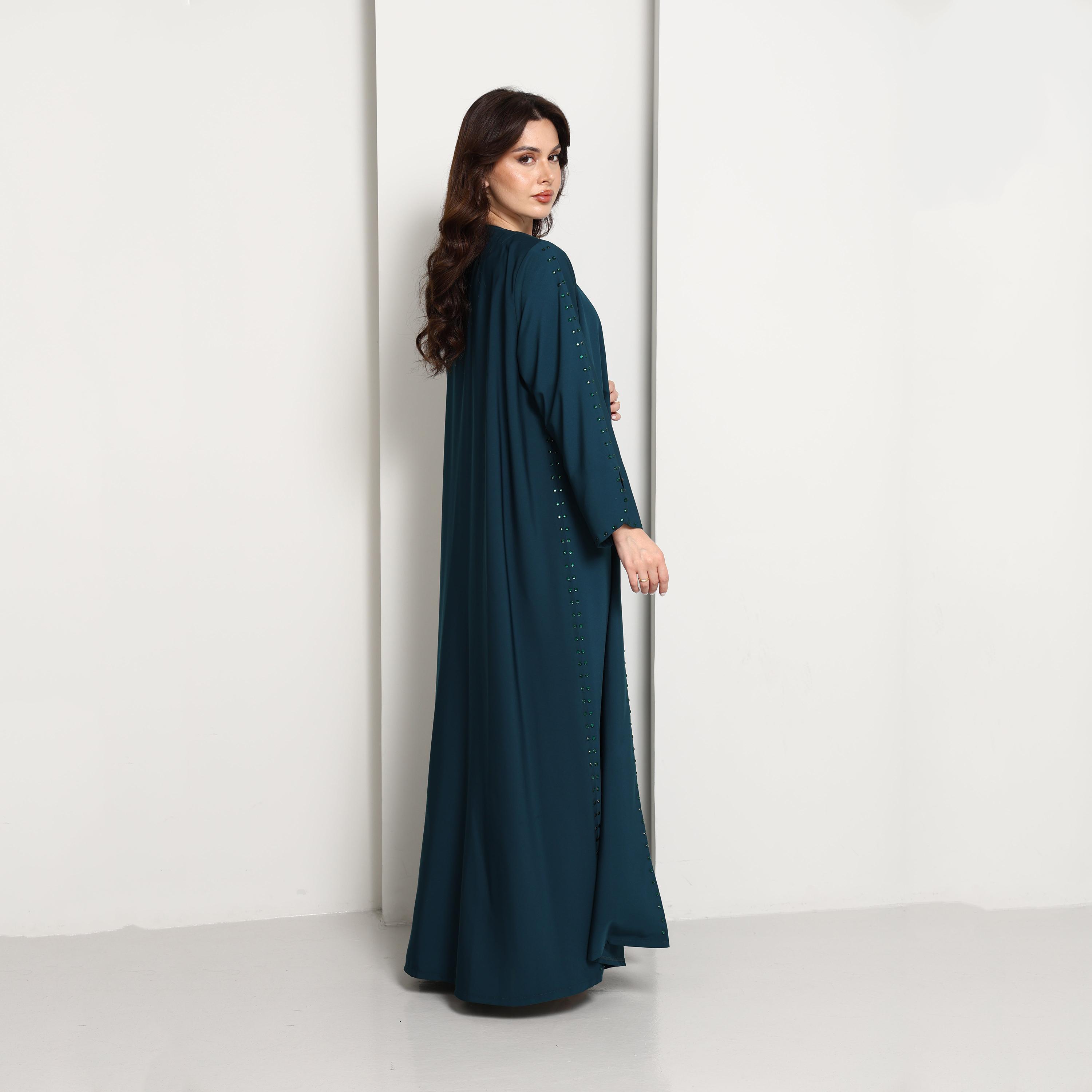 عباية نسائية مفتوحة بتفاصيل مزينة بلون "تييل" من إم سكوير فاشن-women-arabicclothing-abayas-image-6