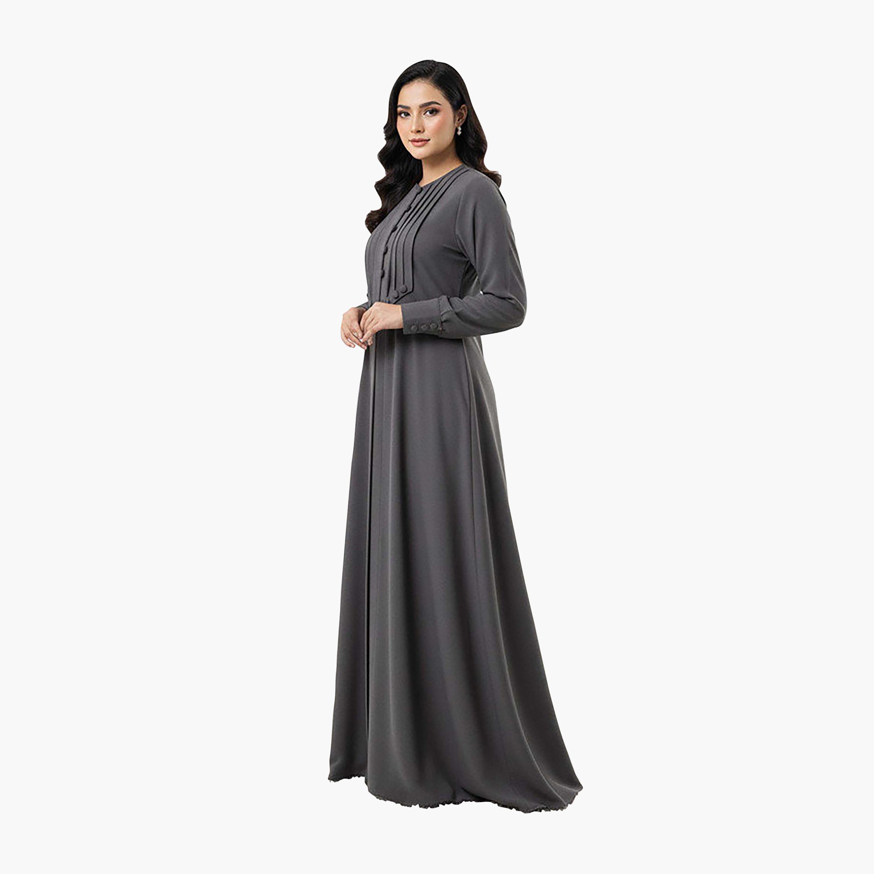 عباية نسائية من قماش كريب بأكمام مطوية ومكسرة باللون الرمادي من إم سكوير فاشن-women-arabicclothing-abayas-image-3