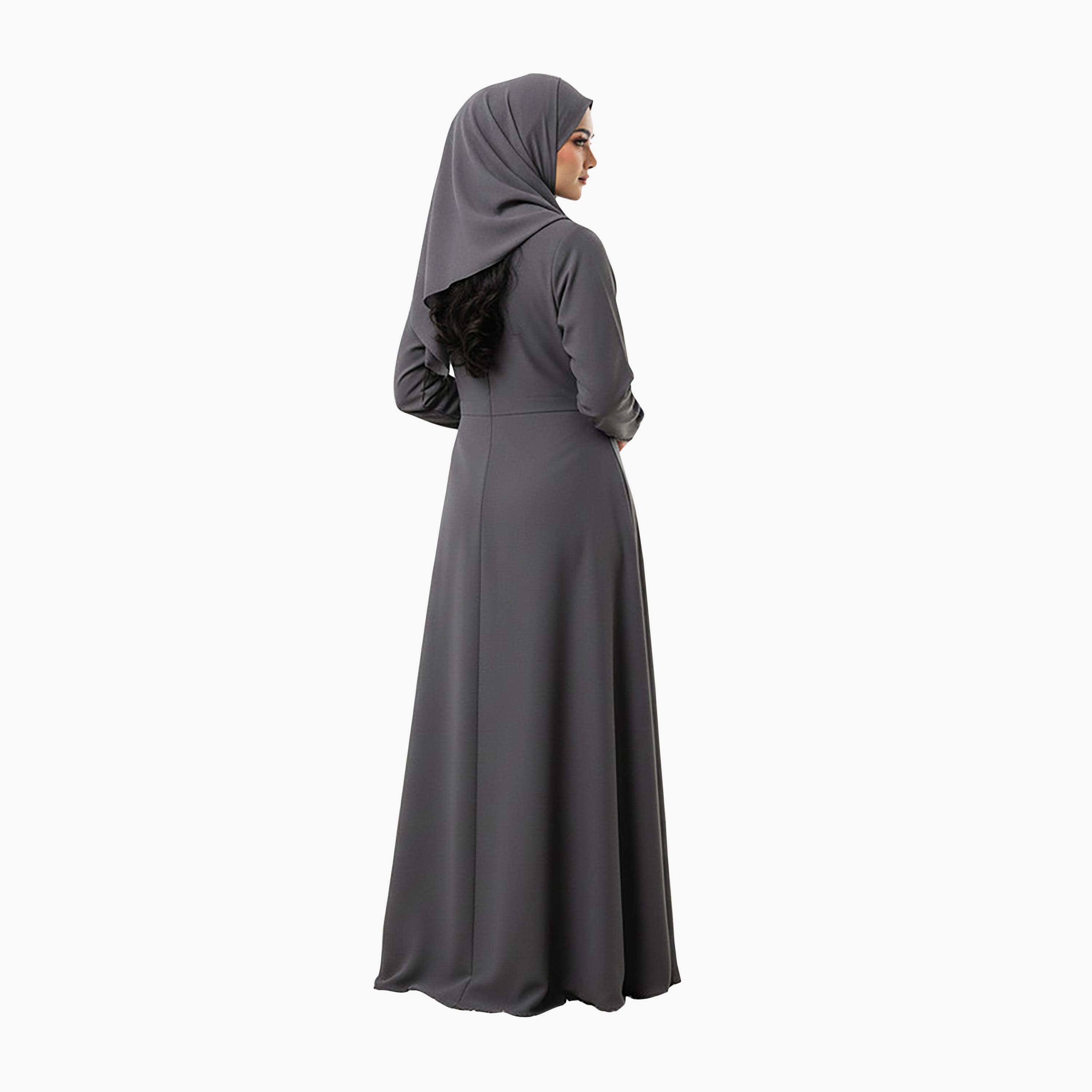 عباية نسائية من قماش كريب بأكمام مطوية ومكسرة باللون الرمادي من إم سكوير فاشن-women-arabicclothing-abayas-image-4
